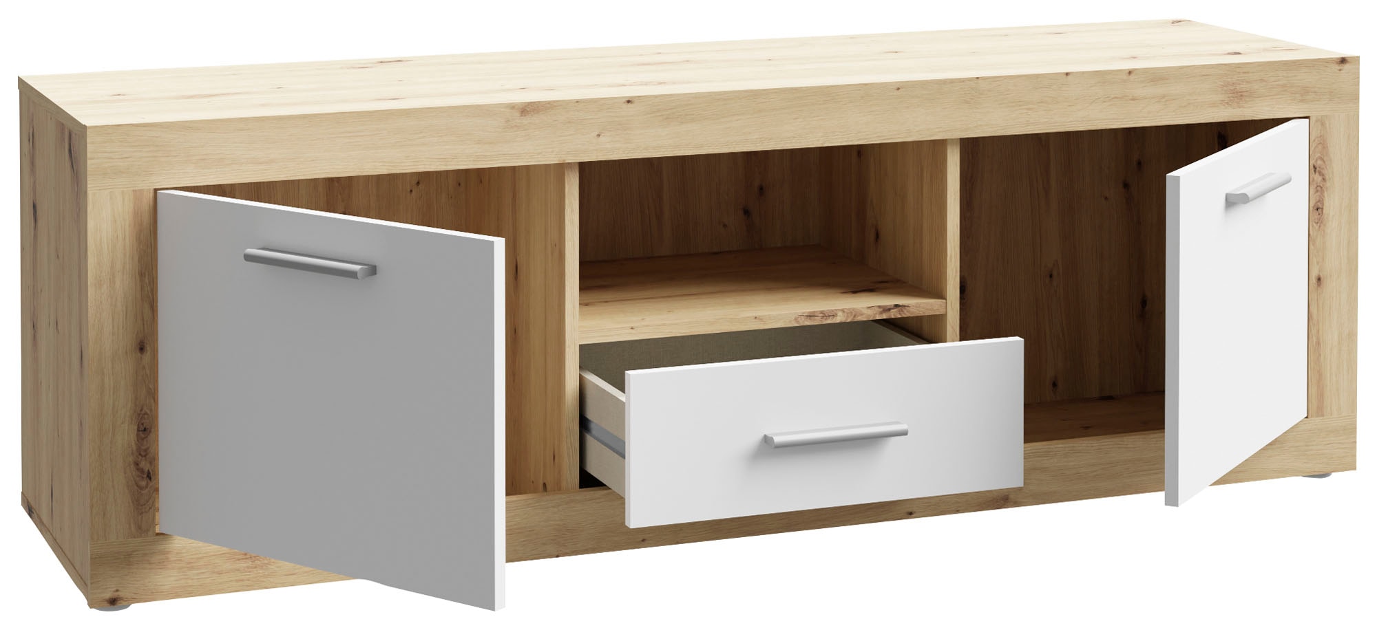 FORTE Lowboard »Baccio TV-Board, TV-Schrank«, Breite 148 cm, Höhe 50 cm, 2 Türen und 2 Schubkästen, 1 offenes Fach
