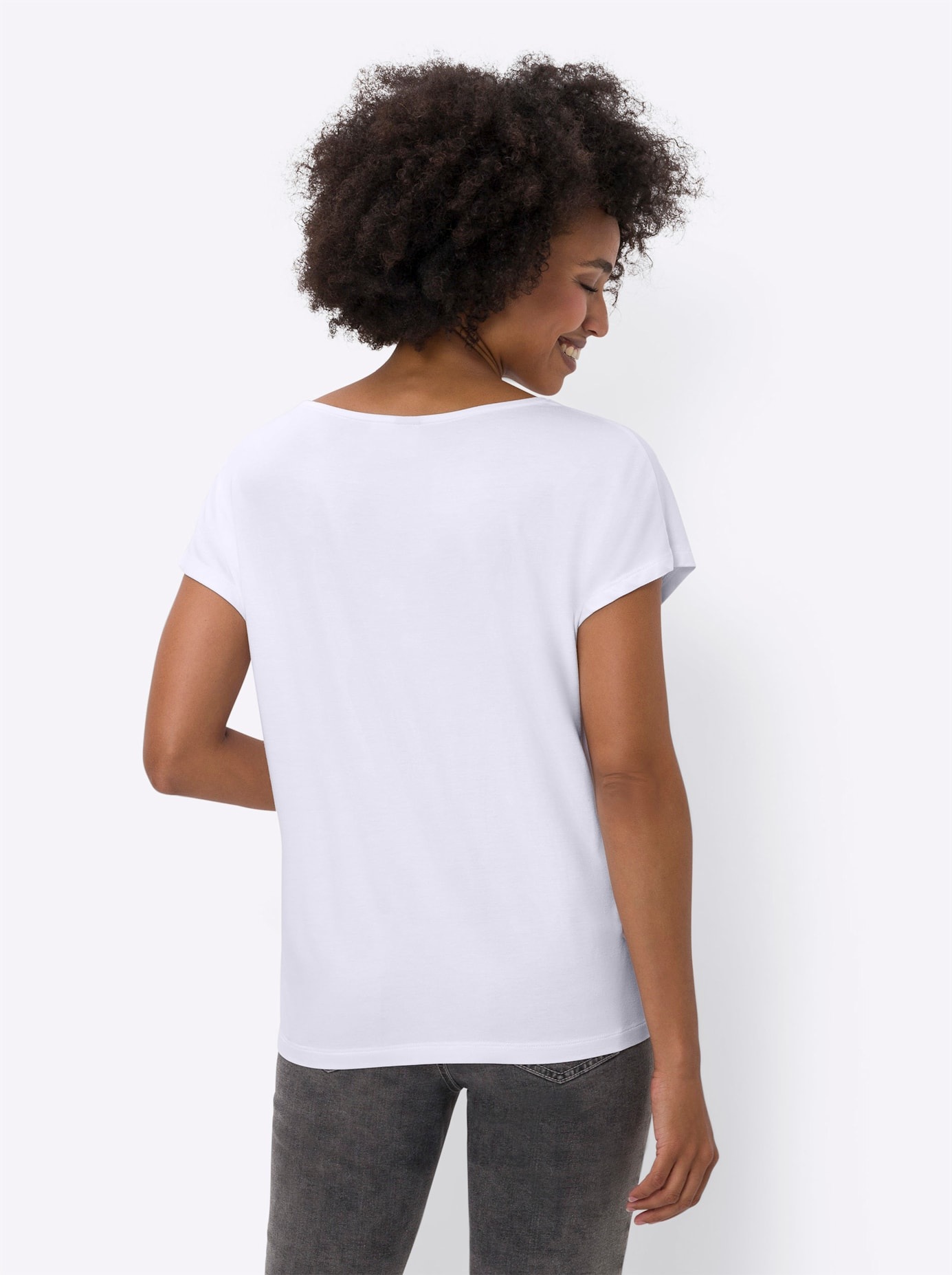Kurzarmshirt HEINE "Shirt", Damen, Gr. 38, weiß, 95% Viskose, 5% Elasthan, unifarben, V-Ausschnitt, Shirts 2