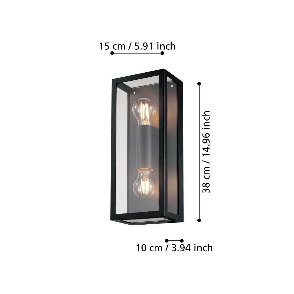 EGLO Wandleuchte »ALAMONTE 1«, 2 flammig, Leuchtmittel E27 | ohne Leuchtmittel, Außenleuchte, Stahl verzinkt in Schwarz, Glas Transparent, E27, IP44
