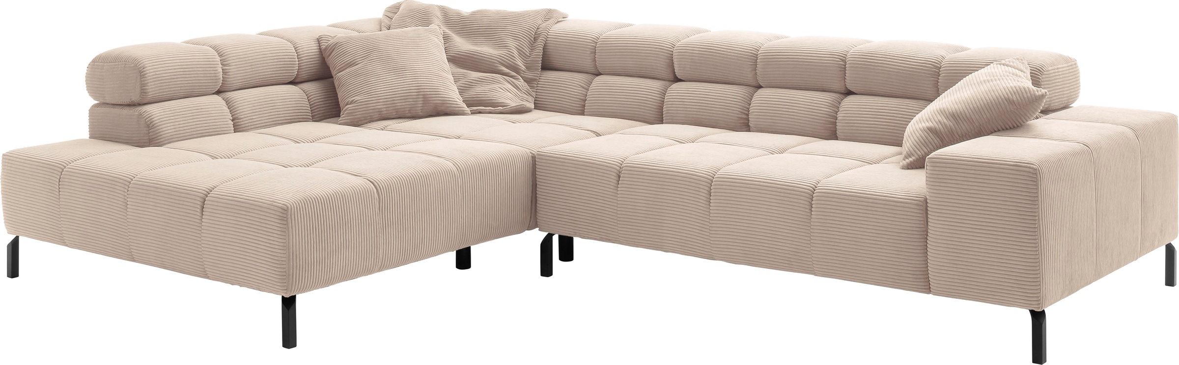 INOSIGN Ecksofa »Ancona New, wahlweise motorische Sitztiefenverstellung, auch in Cord«, feine Steppung, mit Kopfteilverstellung, 3 Zierkissen, L-Form