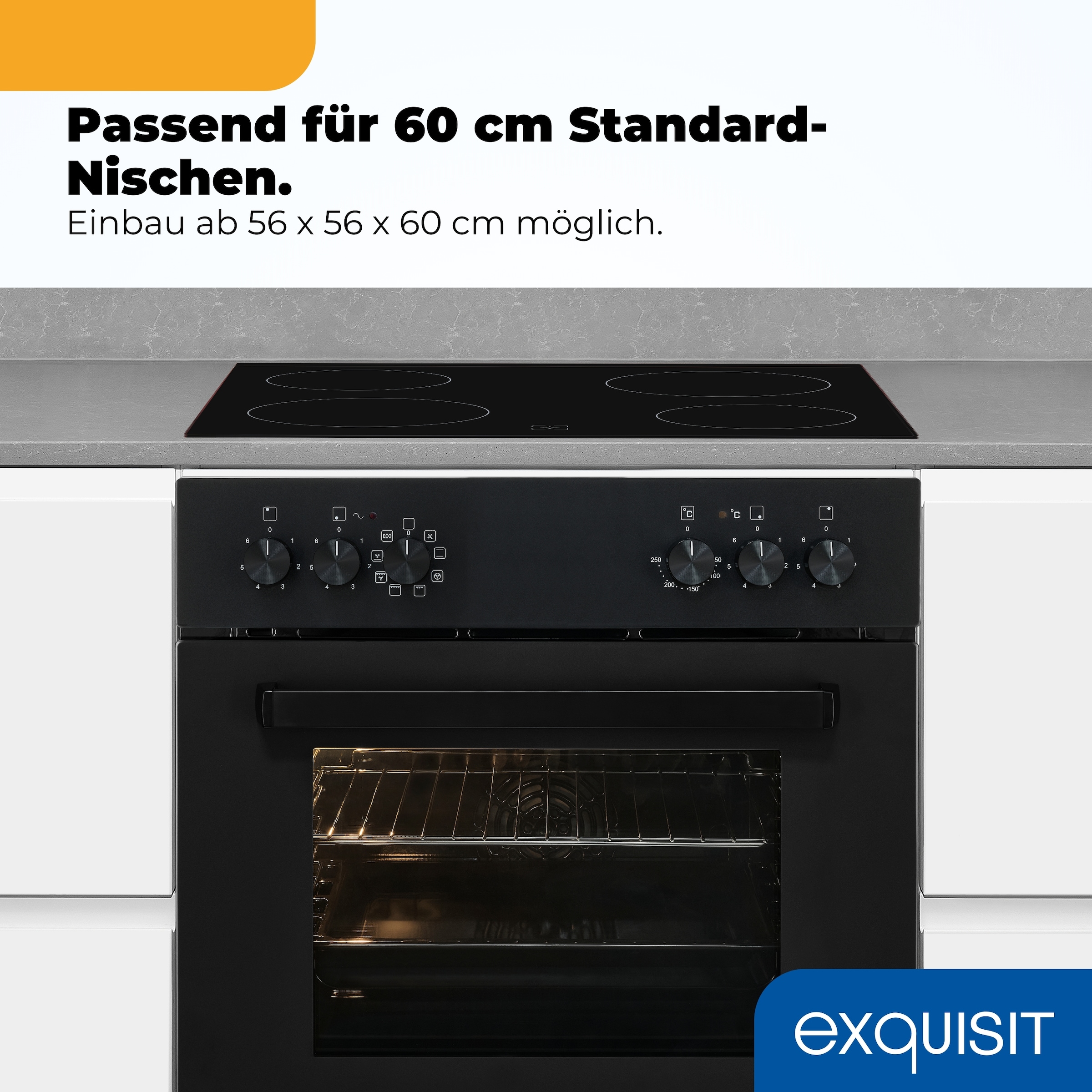 exquisit Induktions Herd-Set »EHE367-U-120 mattschwarz-Set« Backofen;Glaskeramikkochfeld, 2 Stk. tlg. Modern, trendiges Mattschwarz,Umluft ideal für mehrere Plätzchenbleche
