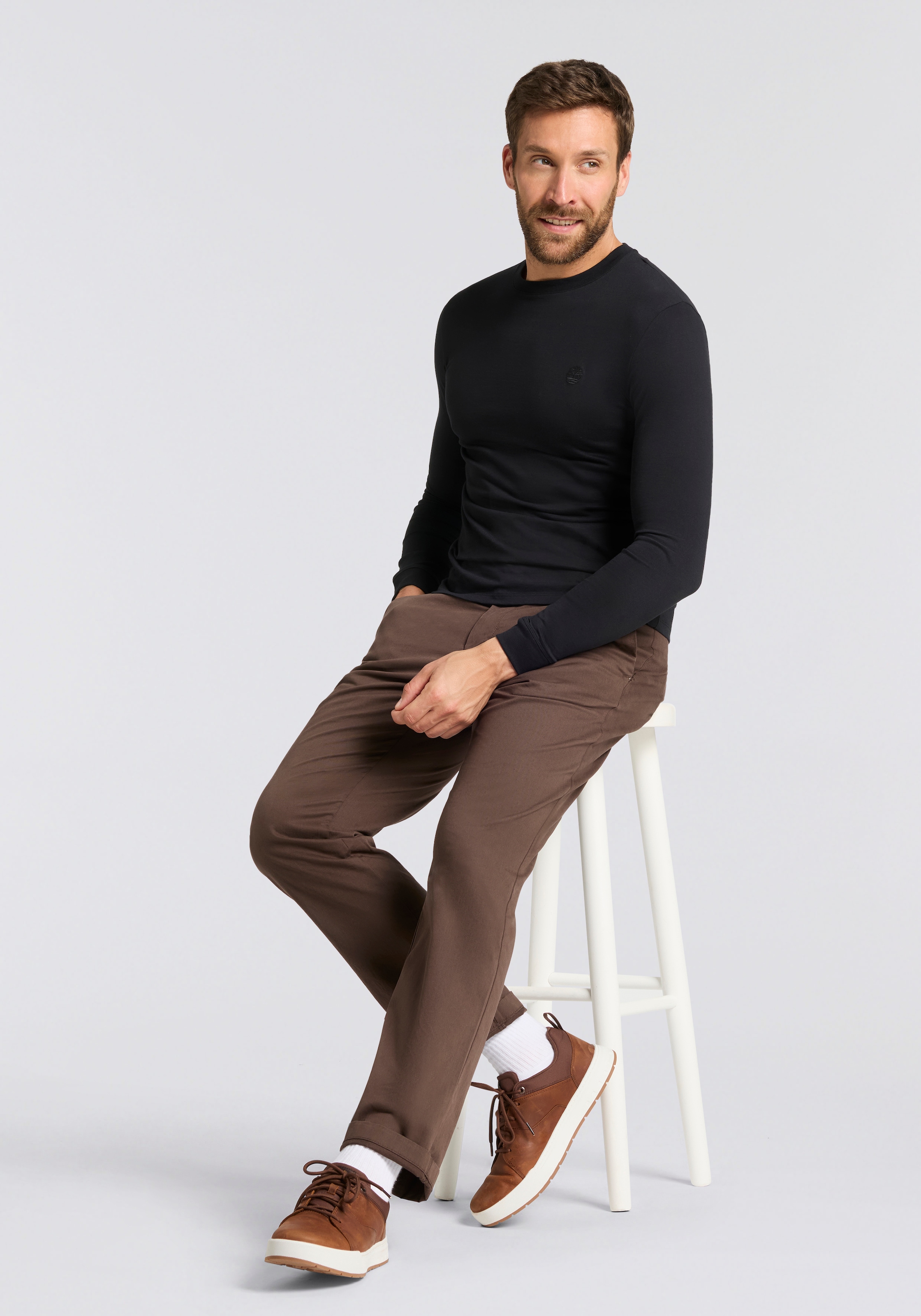 Timberland Langarmshirt »DUNSTAN RIVER Long Sleeve Tee« mit Logostickerei, Rundhalsausschnitt, aus Baumwolle, pflegeleicht