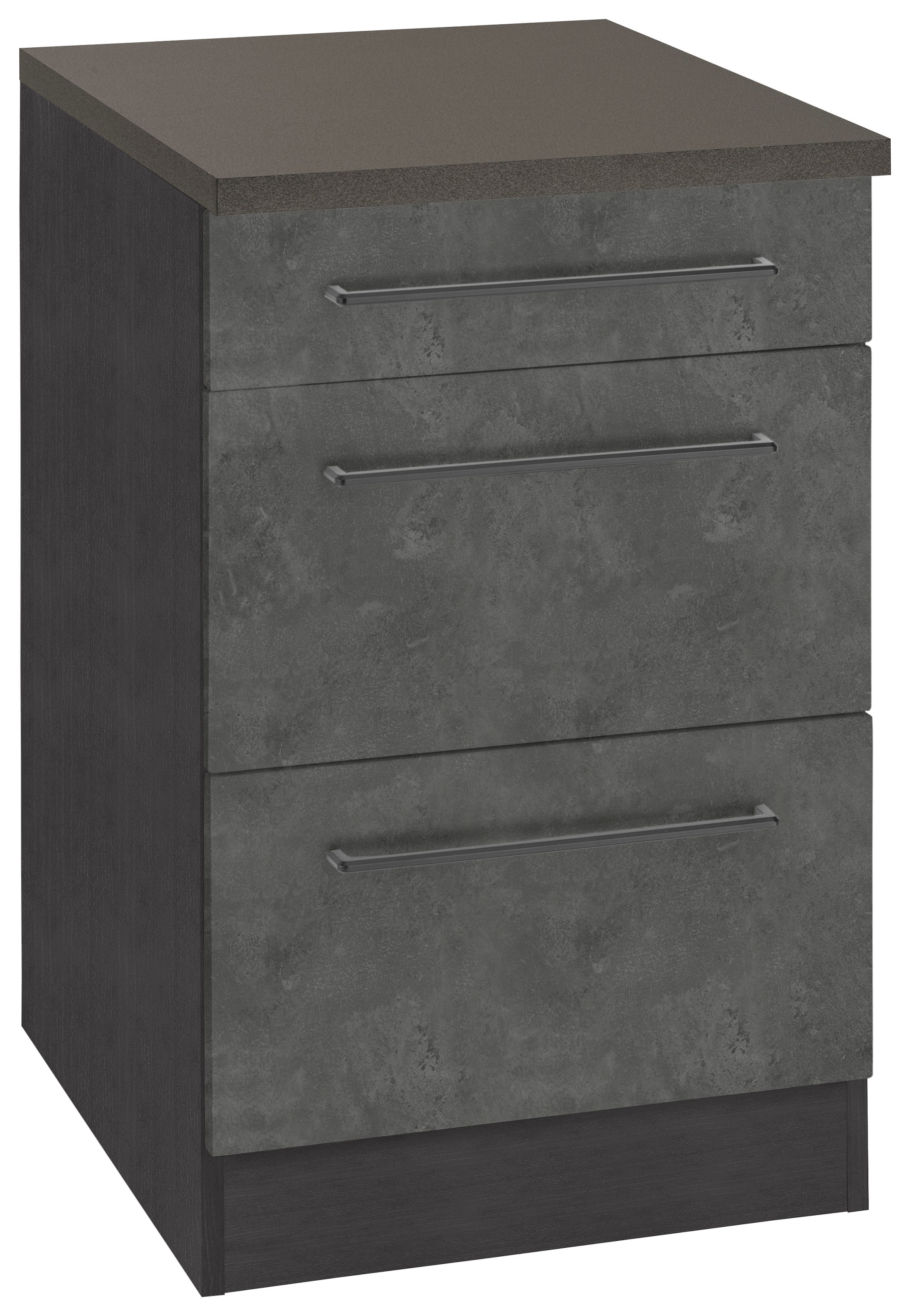 KOCHSTATION Unterschrank "KS-Tulsa", 50 cm breit, 1 Schubkasten, 2 große Auszüge, Metallgriff, MDF Front