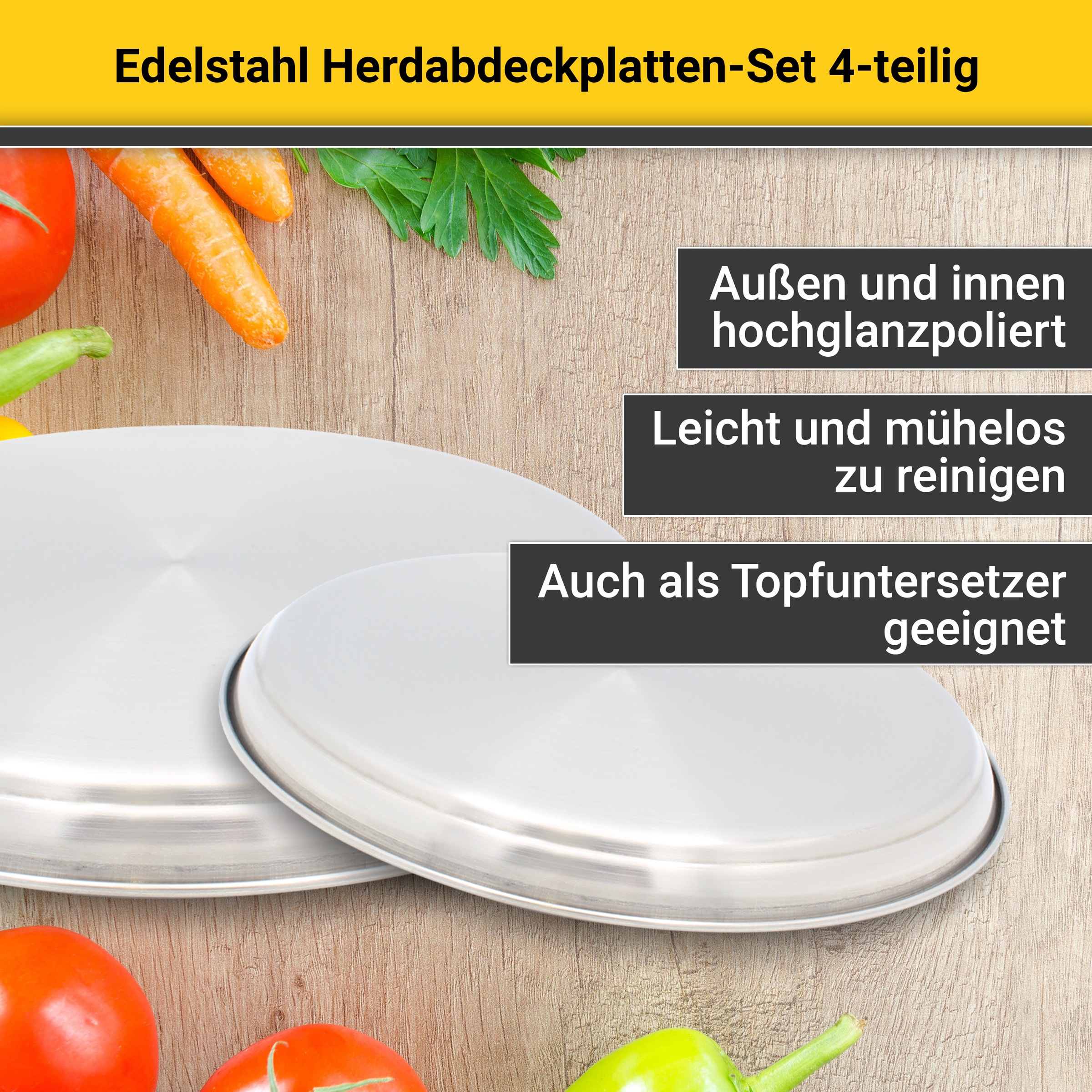 Krüger Herd-Abdeckplatte "Edelstahl Herdplatten-Set, 4-tlg." (2x Ø 16 cm + günstig online kaufen