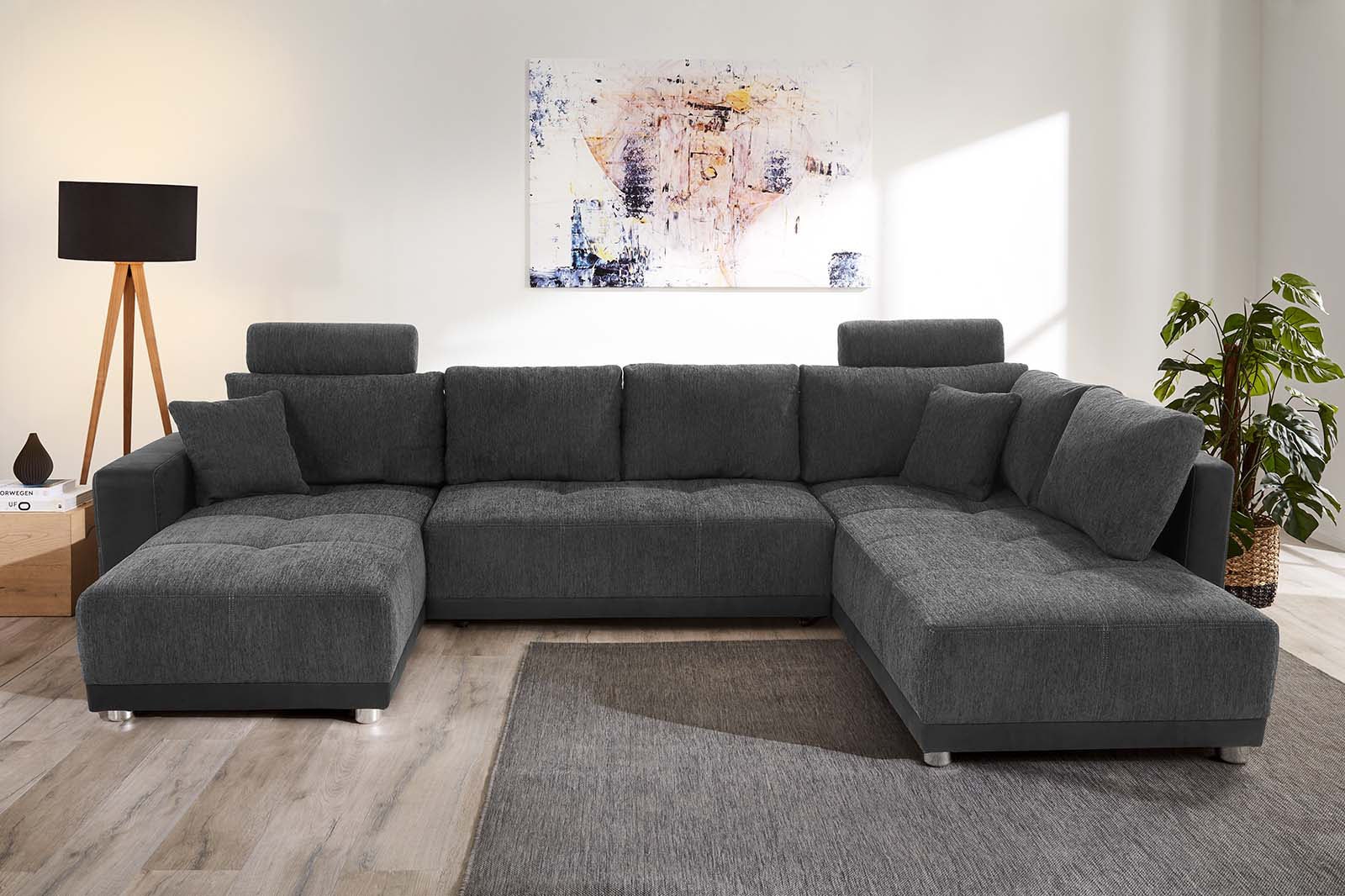 Jockenhöfer Gruppe Wohnlandschaft "Orlando U-Form, B: 337 cm, Liegefl. 135x305 cm" mit Schlaffunktion, Bettkasten, 2 Kopfstützen & 2 Zierkissen,Federkern