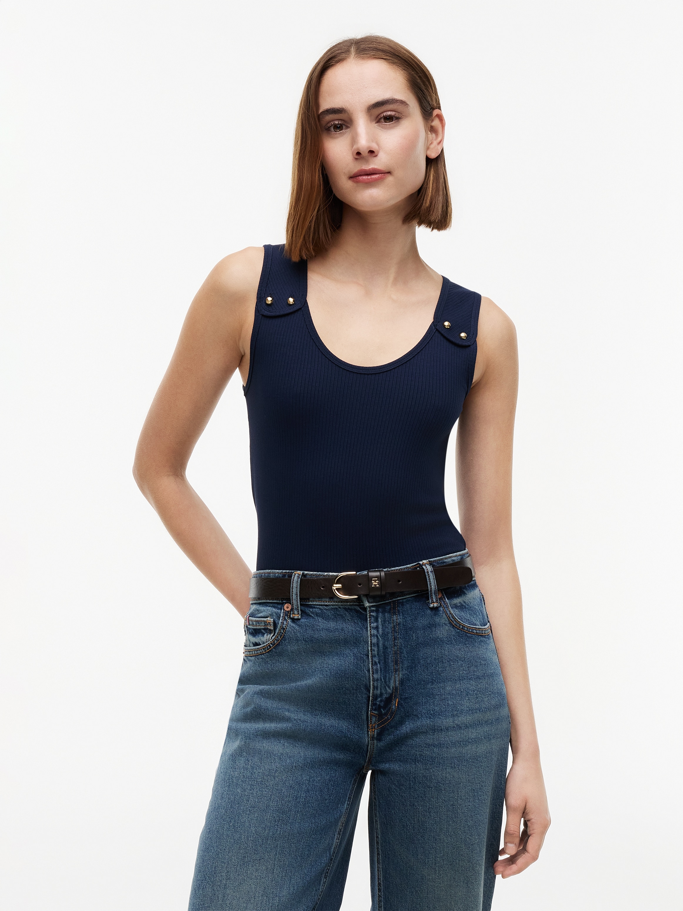 Tommy Hilfiger Tanktop "GOLD BUTTON U-NK TANK" Viskosemischung, goldfarbene Knöpfe