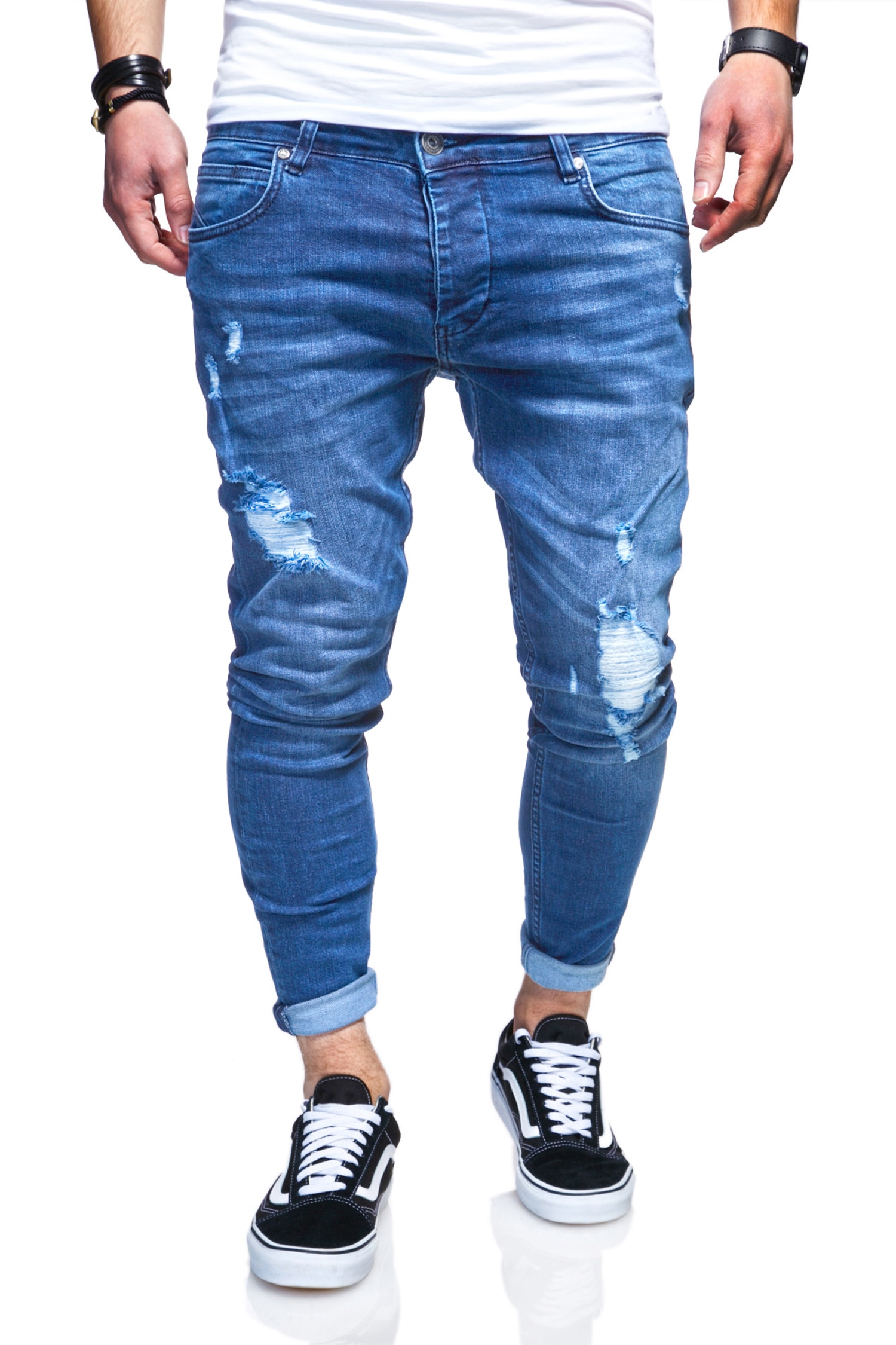 behype Slim-fit-Jeans "ODIN", mit Destroyed-Parts