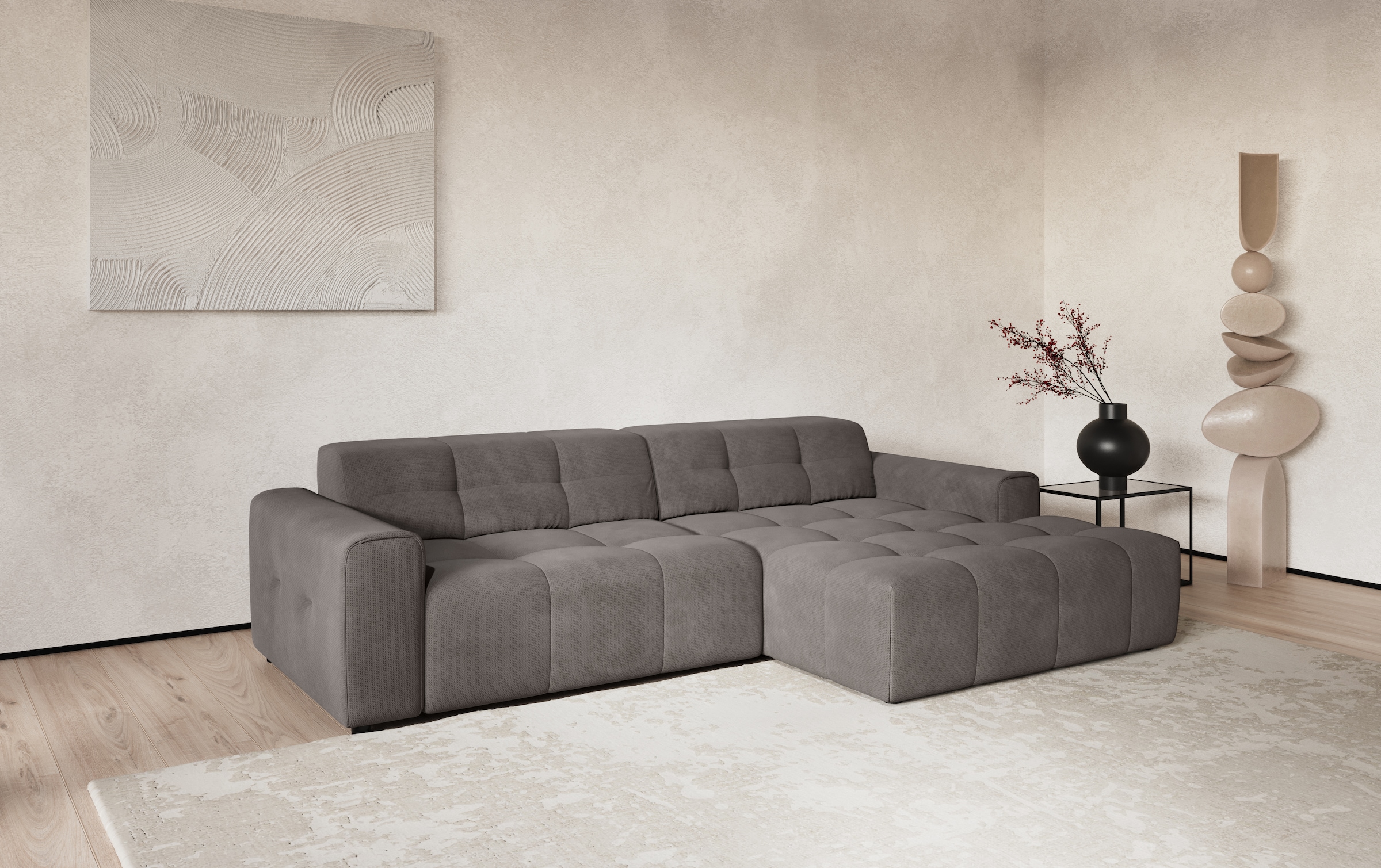 COTTA Ecksofa "Sento L-Form, B:280 cm, Chenille-Struktur, XXL Recamiere B: 133cm" modernes cubisches Sofa, hochwertige Steppung, bequemer Sitzkomfort