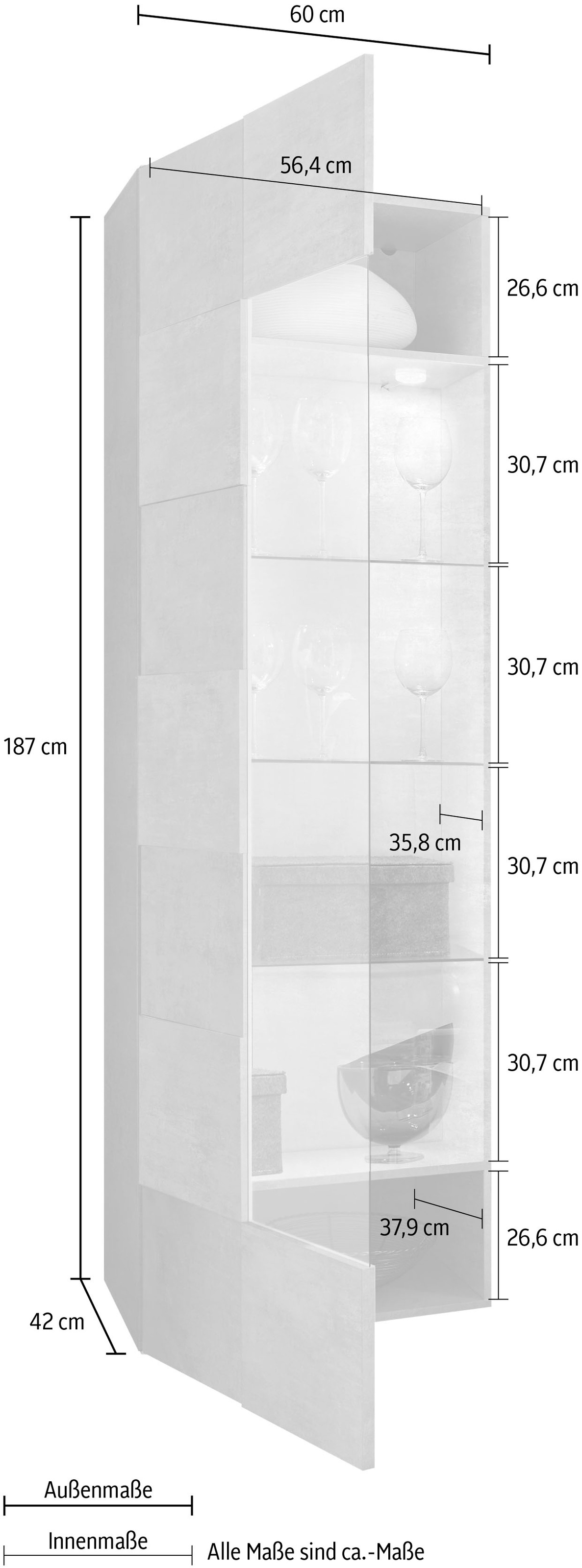 Thumbnail - Home affaire Vitrine "Dama Höhe 187 cm, Breite 60 cm, Stauraumvitrine mit 1 Tür," Standvitrine - Front in 3D-Optik, viel...