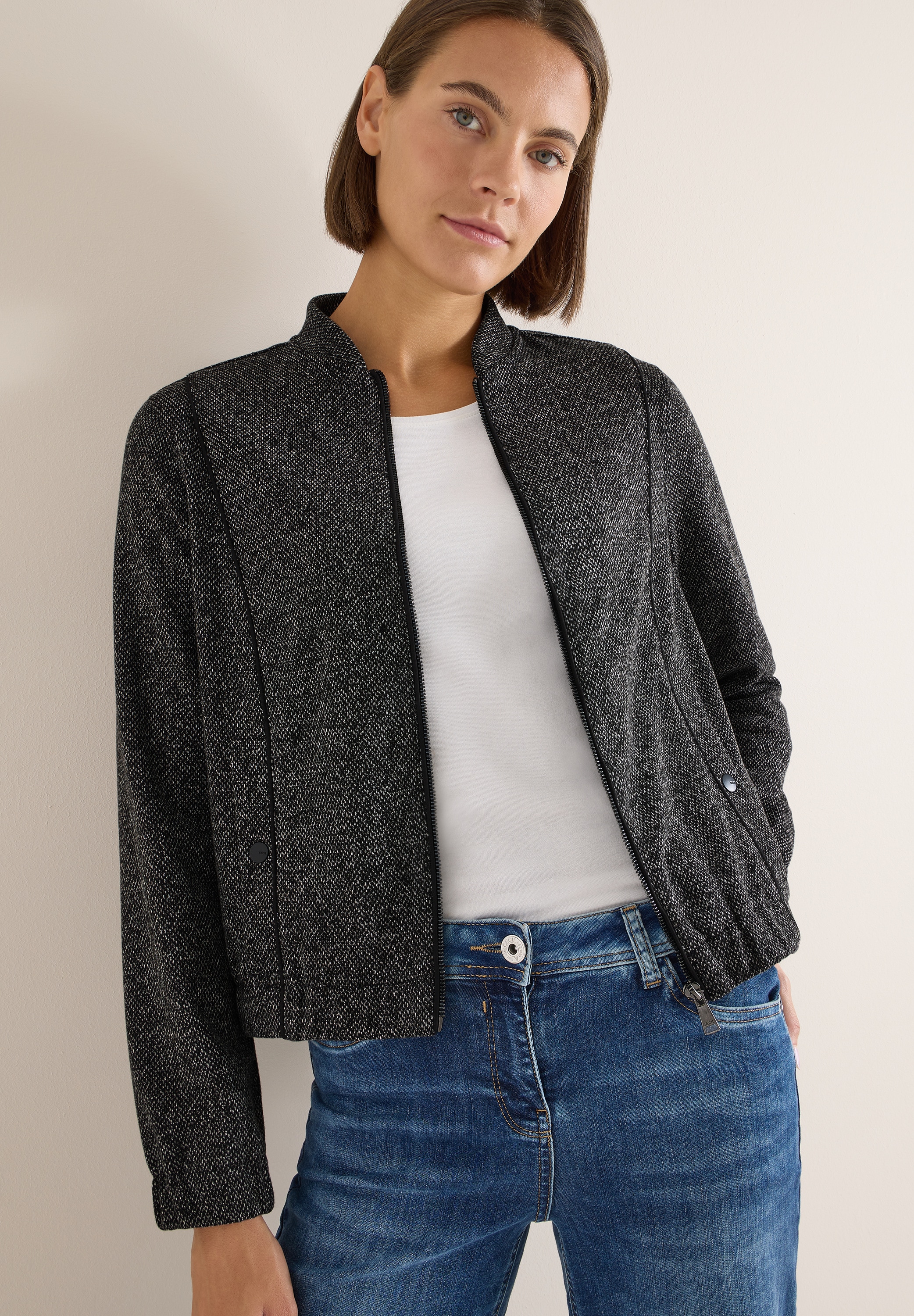 Cecil Blouson ohne Kapuze im melierten Look und mit Elastiksaum günstig online kaufen