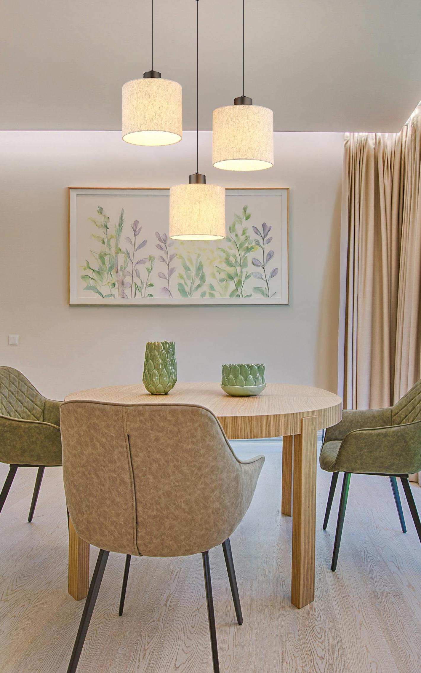 NOWA Hängeleuchte »THEA« LED-Modul 1 Stk. Warmweiß Hängelampe,schwarz,Leinen,Esstisch,rund,Höhe verstellbar,3,creme