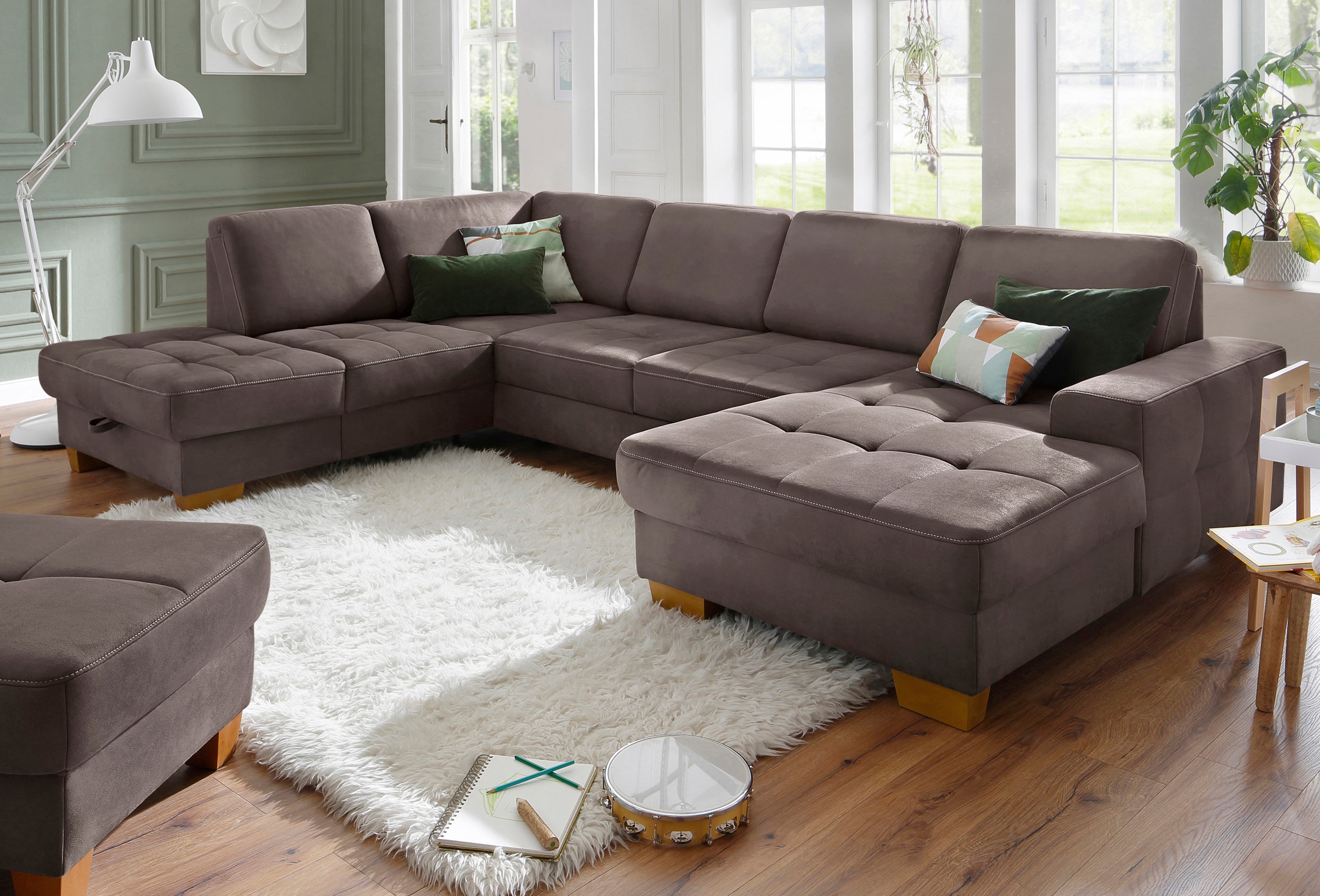 OTTO home Wohnlandschaft "Puccini U-Form" mit Federkern, Sitztiefenverstellung, Kontrastnaht