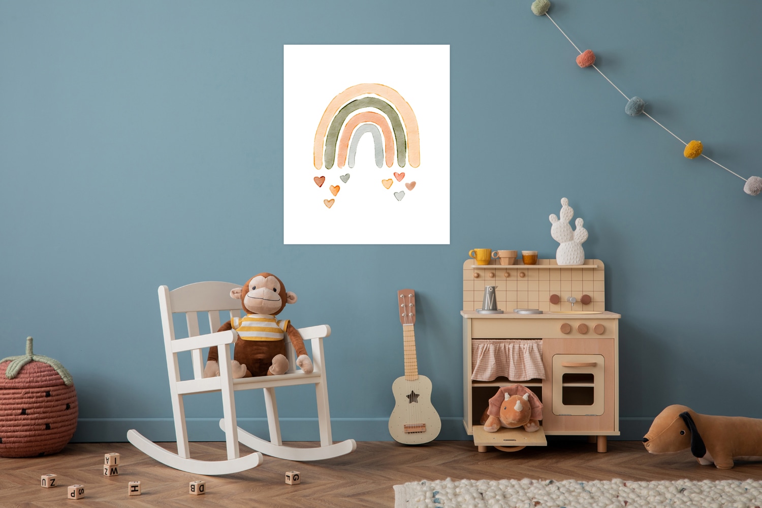 Lüttenhütt Bild mit Rahmen "oder Poster, Bunter Regenbogen mit Herzen" Fantasy Herz Herzen Regenbogen 1 Stk. tlg. HD Premium Druck
