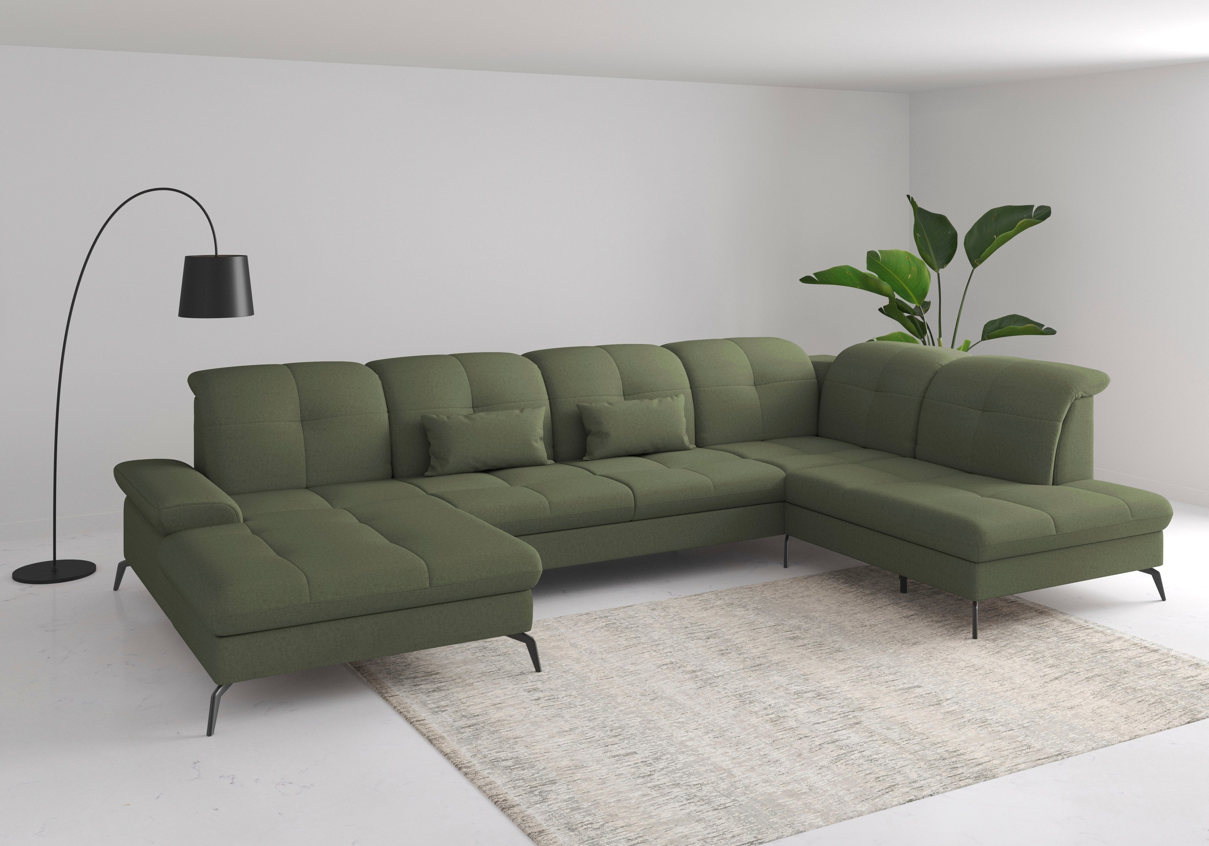Wohnlandschaft SIT & MORE "Amica, U-Form, inkl. Sitztiefenverstellung und Armteilverstellung", grün (olive), B:357cm H:90cm T:231cm, 95% Polyester, 5% Polyamid, Sofas, Wohnlandschaft, wahlweise mit Kopfteilverstellung, Bettfunktion und Bettkasten 6