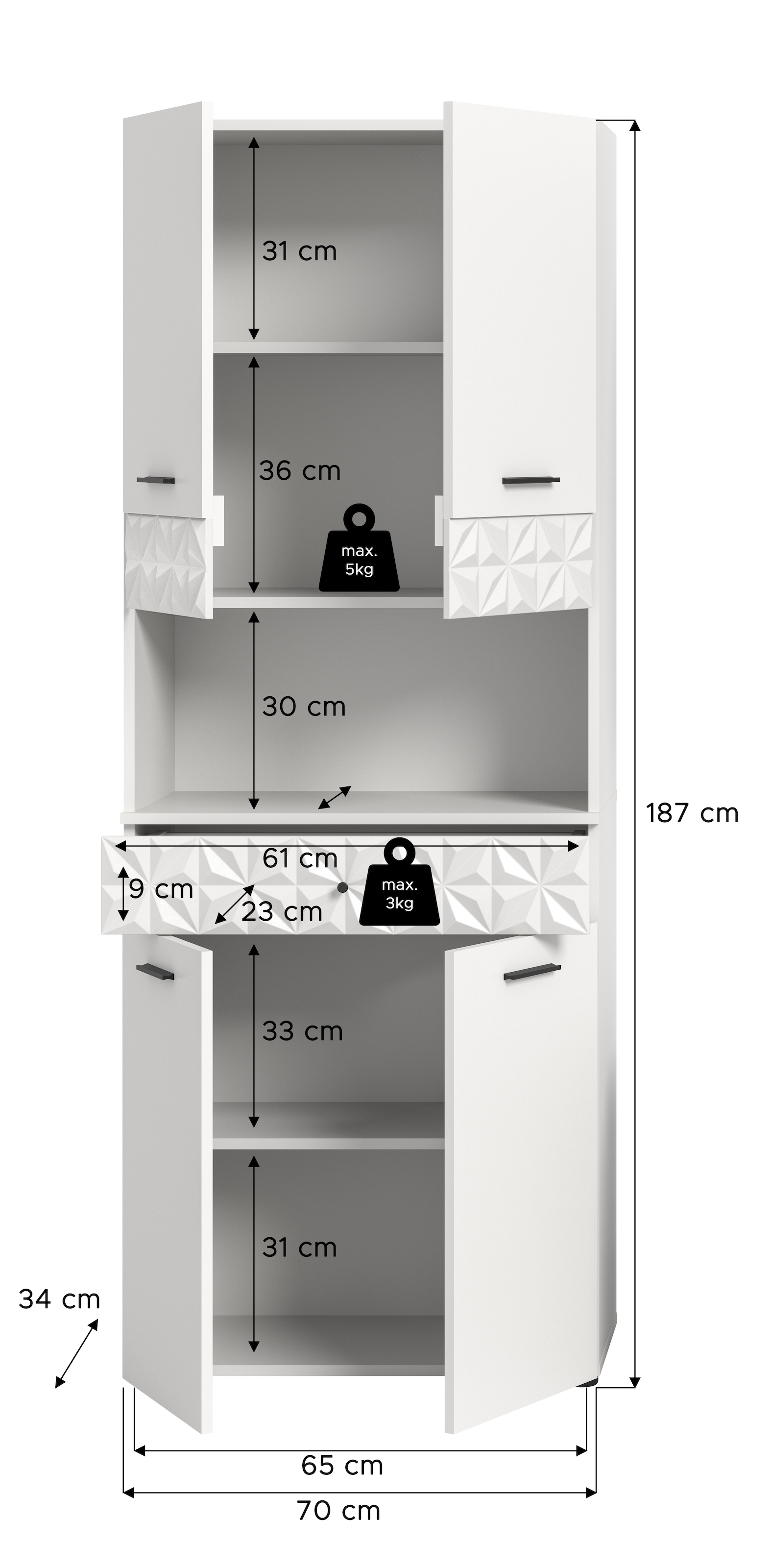 INOSIGN Hochschrank »VICENZA, TOPSELLER!, Höhe 187cm, mit Schubkasten & Ornamentabsetzung«, Mehrzweckschrank, Universalschrank, Badschrank, Badhochschrank