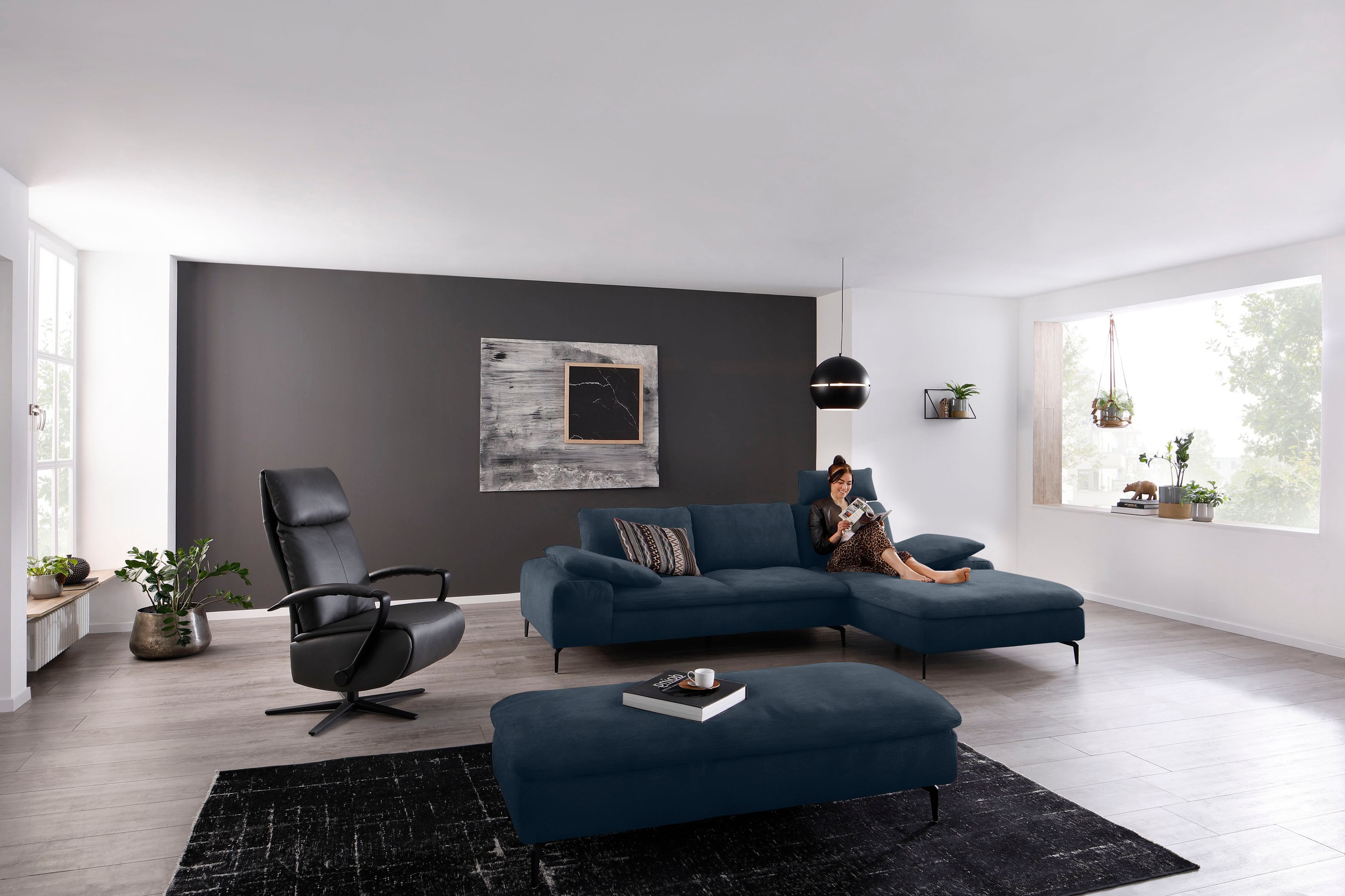 W.SCHILLIG Ecksofa »valentinoo, Designsofa, bequem, elegant und zeitlos, L-Form«, (Set), inklusive Hocker, mit Sitztiefenverstellung, Breite 299 cm