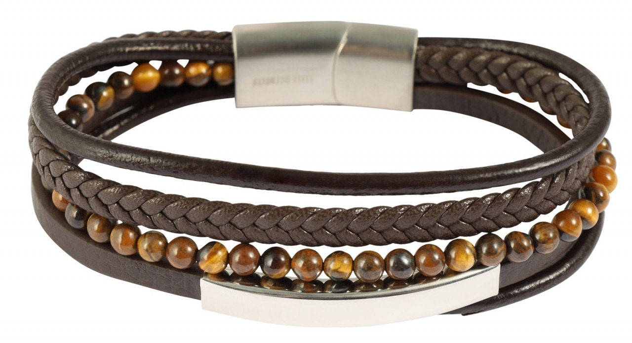 Edelstahlarmband ADELIA´S "Herren Armband aus Edelstahl mit Tigerauge" Gr. 21, braun, Armbänder, Herren, 21, Edelstahl, Edelstahlarmband