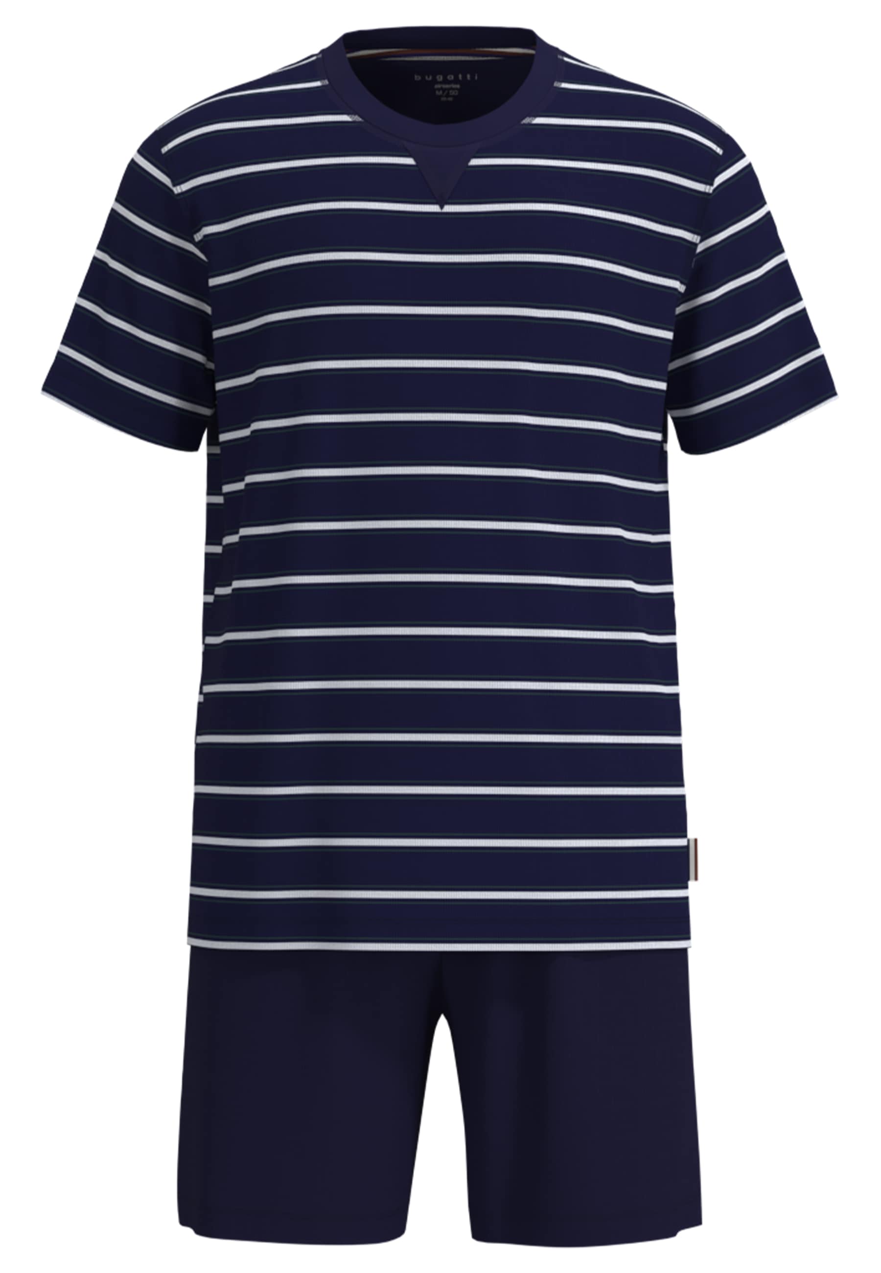 bugatti Shorty Kurzarm, Rundhalsausschnitt, kurze Hose, gestreift, Baumwollmix