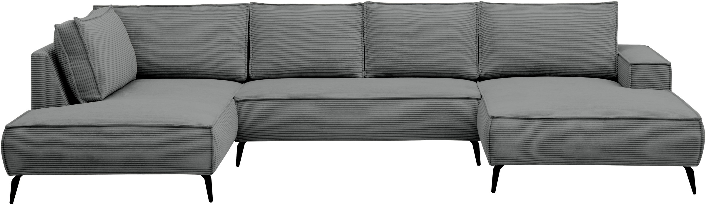 Home affaire Wohnlandschaft »Tvinnu, moderne U-Form, Couch in Cord oder Webstoff in Leinenoptik« Recamiere rechts/links, schwarze Metallfüße, bequeme Sitz-/Liegefläche