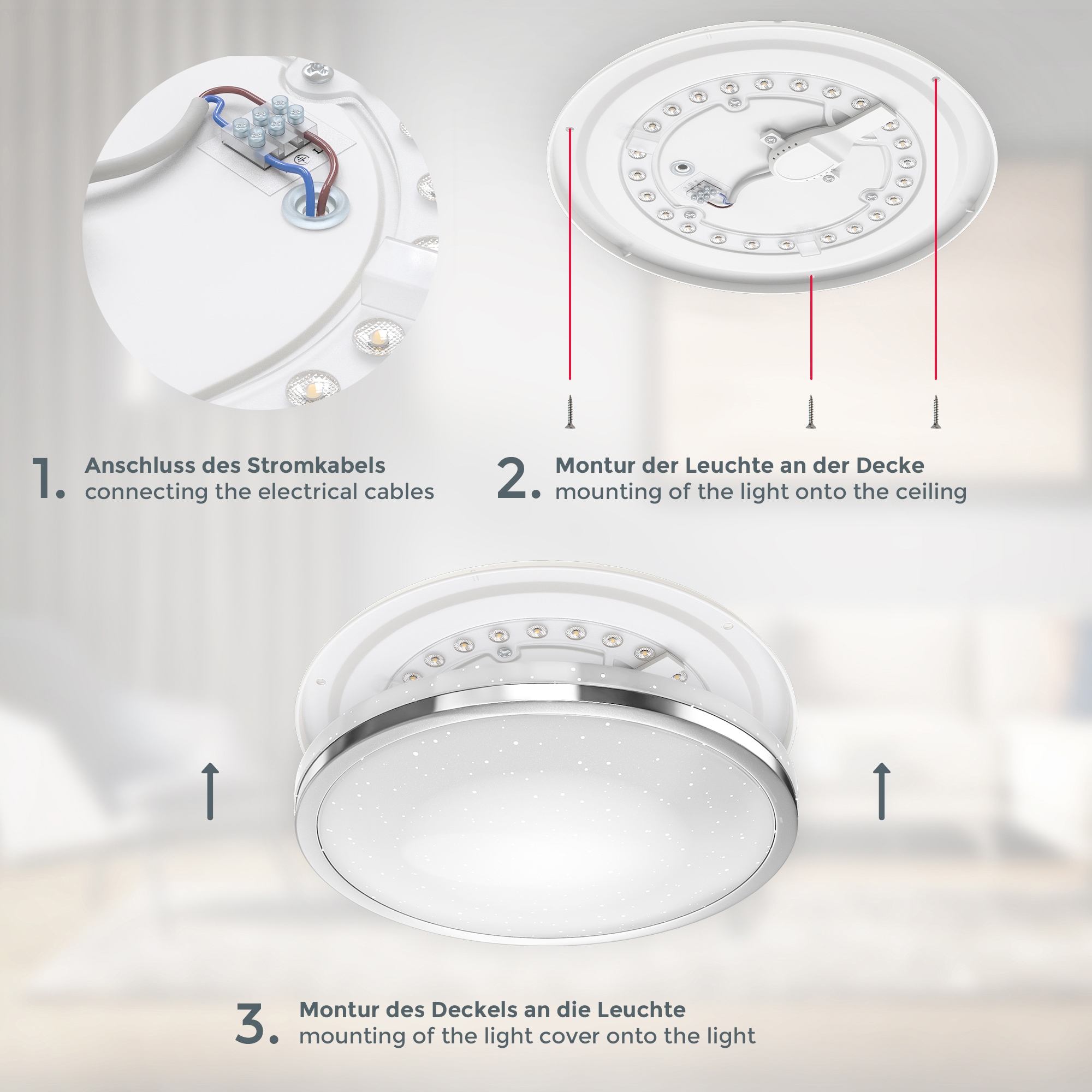 B.K.Licht LED Deckenleuchte, 1 flammig, Leuchtmittel LED-Modul | LED fest integriert, Deckenlampe mit Sternendekor, 10W LED 900lm, neutralweiß, chromfarben
