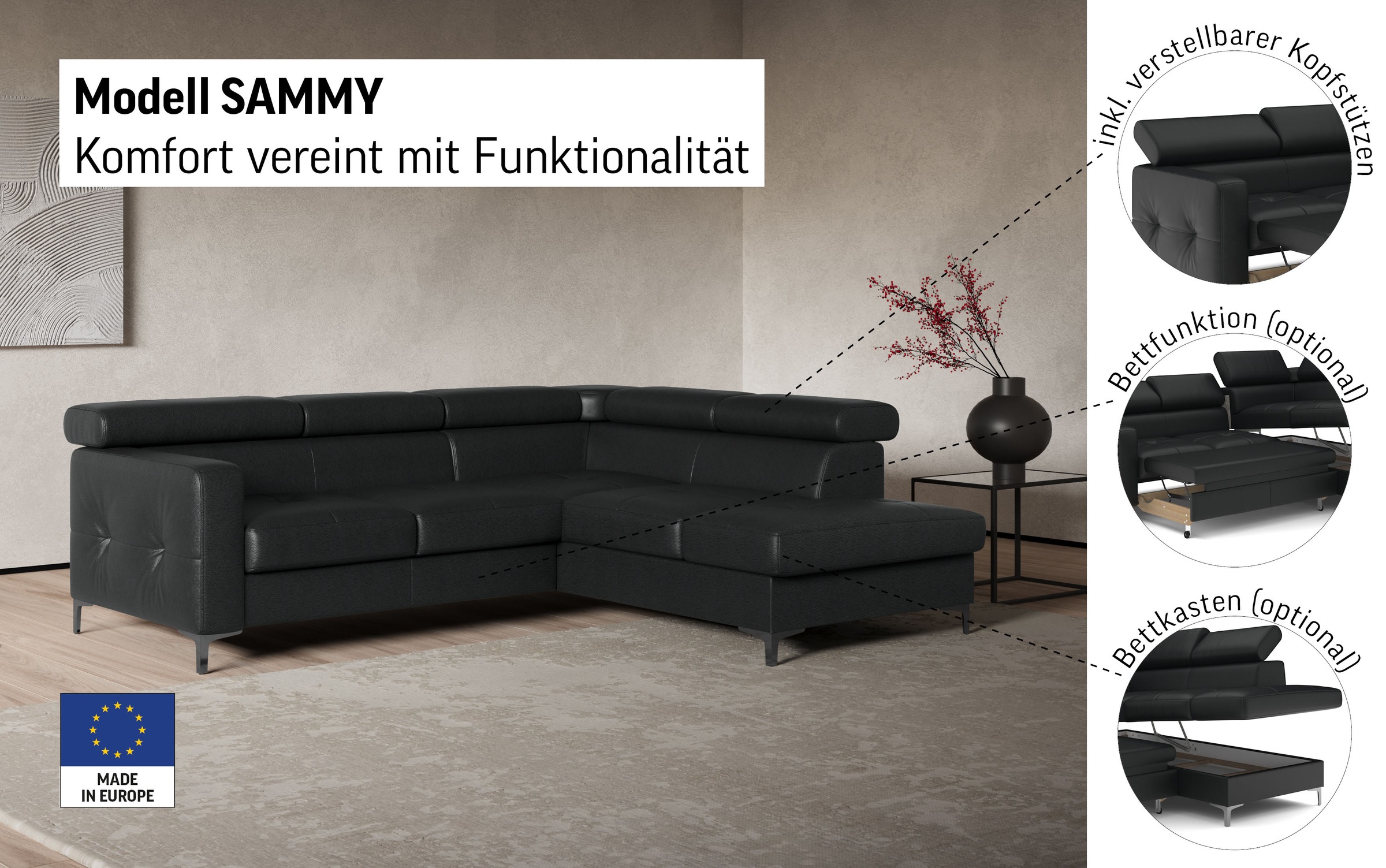 Thumbnail - COTTA Ecksofa "Sammy L-Form", mit Kopfteilverstellung, wahlweise mit Bettfunktion & Bettkasten