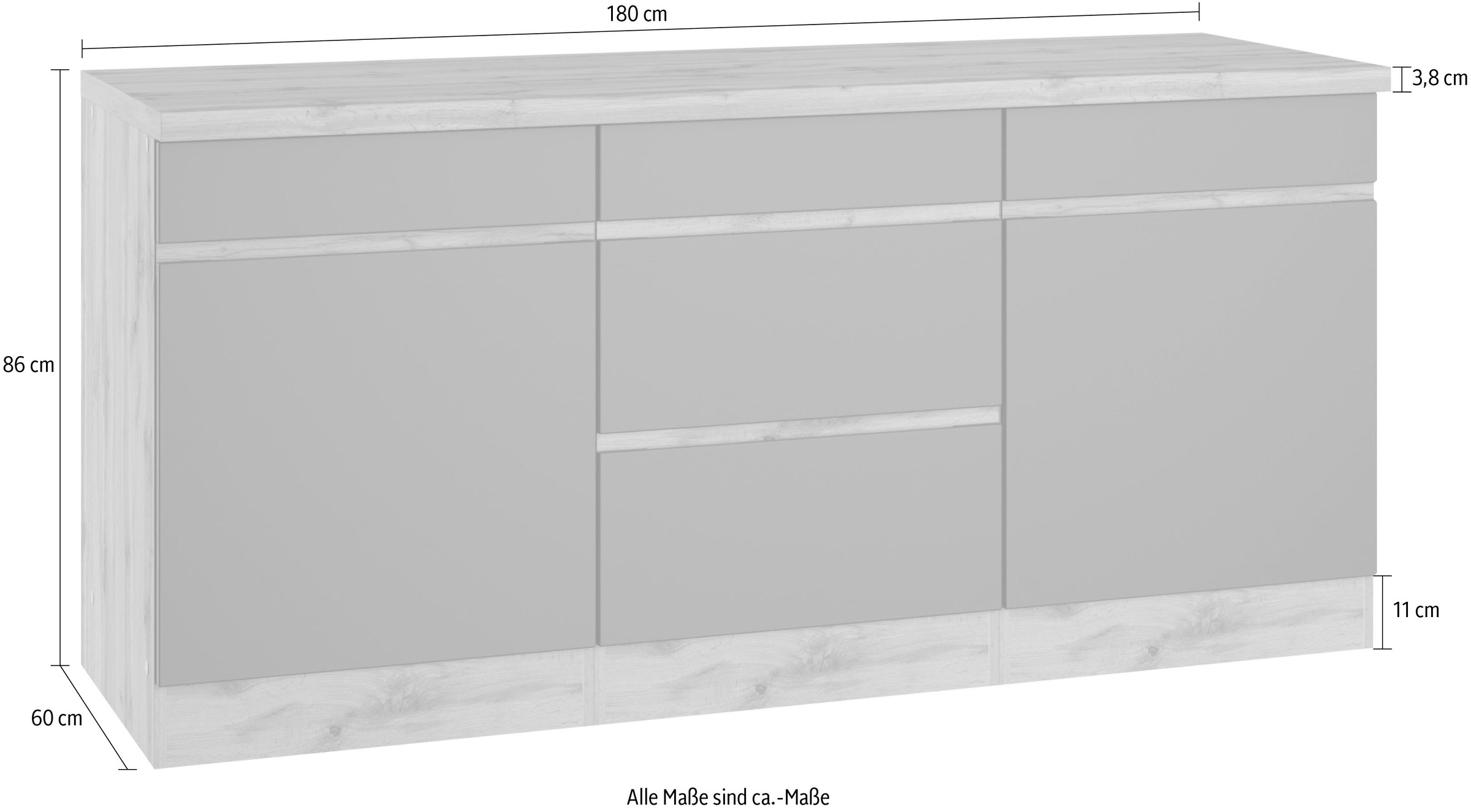 KOCHSTATION Unterschrank »KS-Riesa«, Breite 180 cm, MDF-Fronten