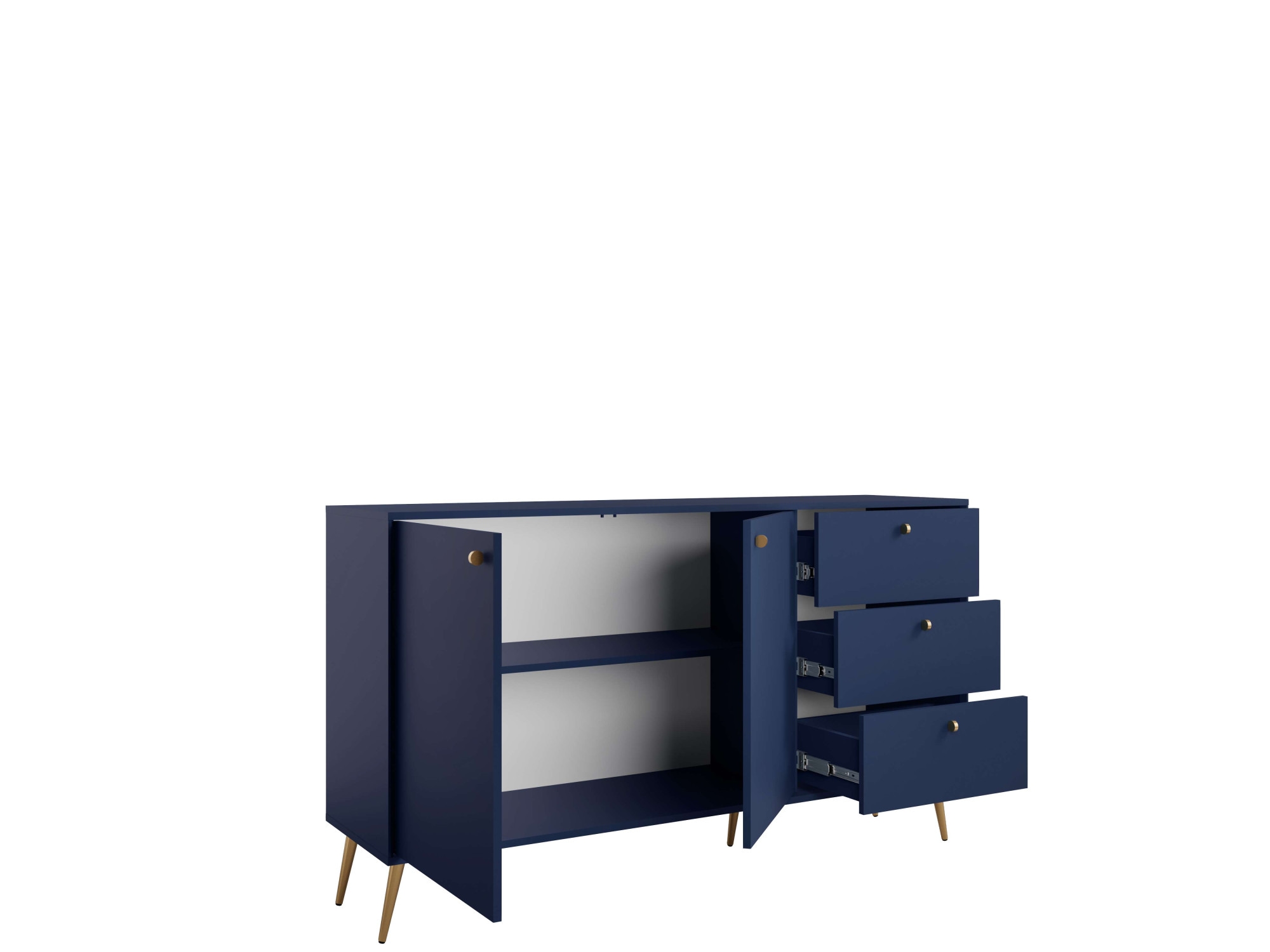 Home affaire Kommode »ROMILDA Sideboard mit 3 Schubladen und 2 Türen, B/T/H: 156/40,5/89 cm« Kommode mit goldenen Griffen auf goldenen Füßen, viel Stauraum