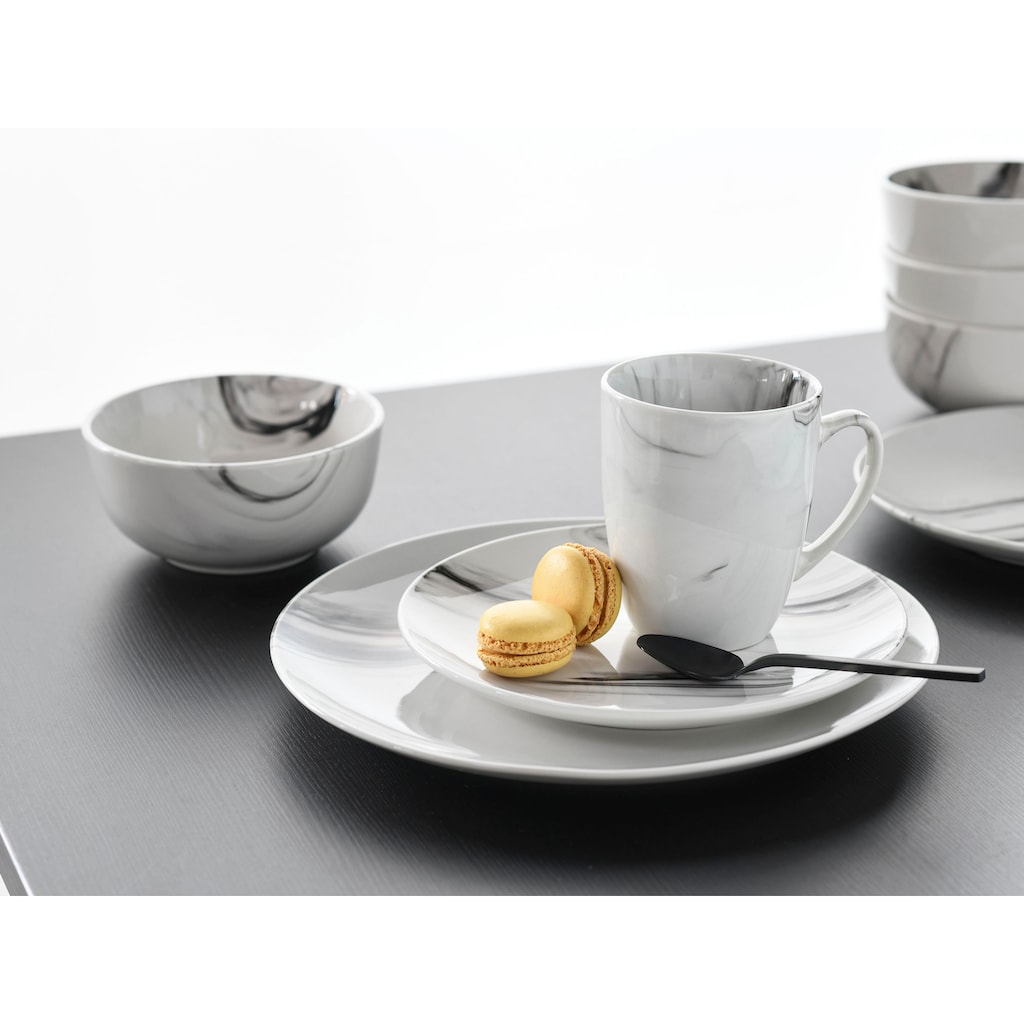 CreaTable Kombiservice »Geschirr-Set Marmor«, (Set, 16 tlg., Kaffeeservice und Tafelservice im Set, für 4 Personen), Service, tolle Optik, 16 Teile, für 4 Personen