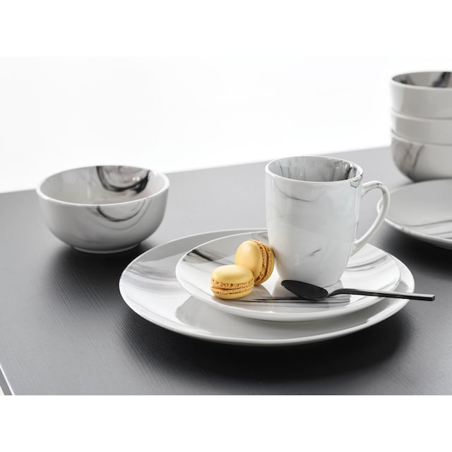 CreaTable Kombiservice »Geschirr-Set Marmor«, (Set, 16 tlg., Kaffeeservice  und Tafelservice im Set, für 4 Personen), Service, tolle Optik, 16 Teile,  für 4 Personen | BAUR