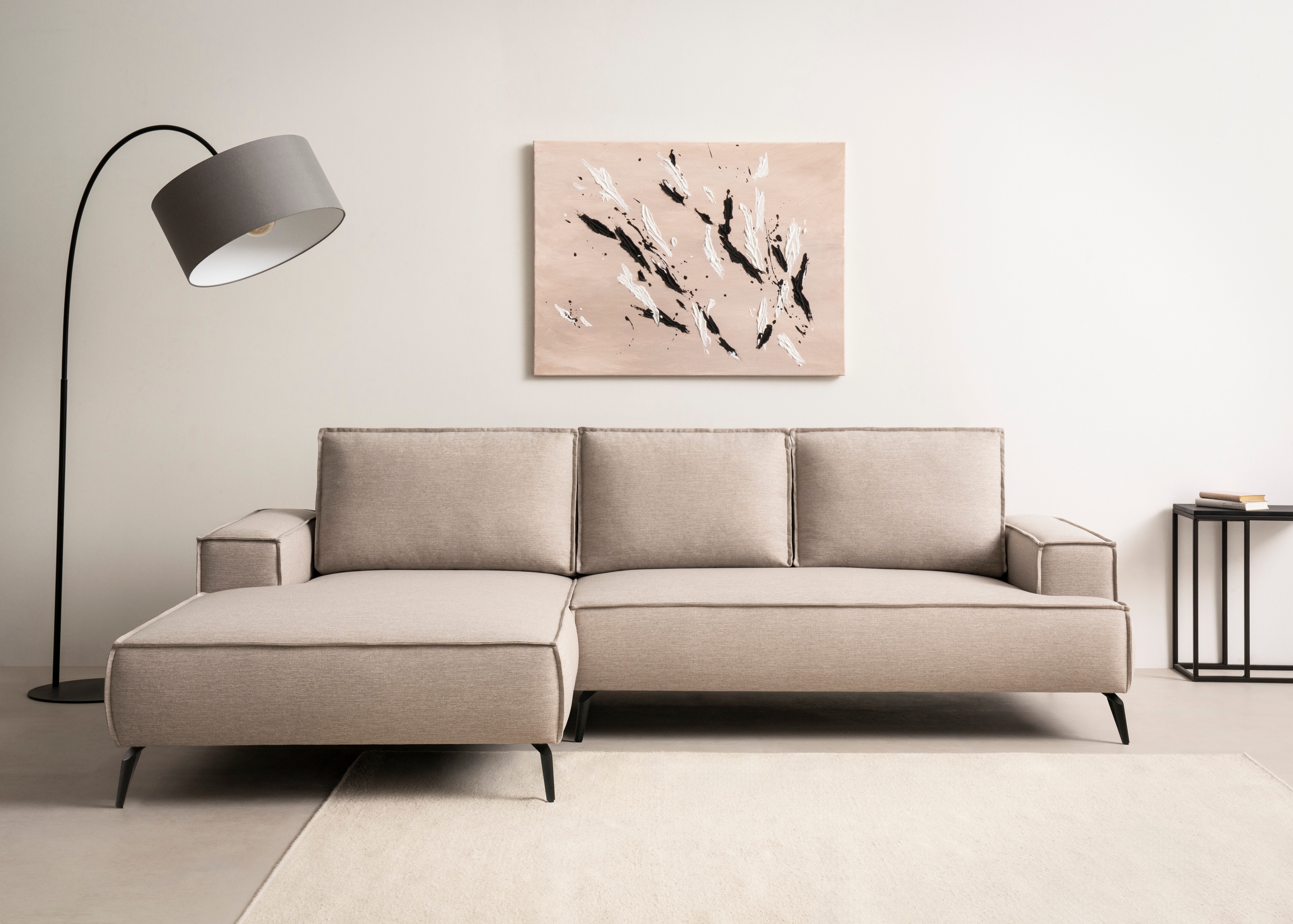 OTTO home Ecksofa "TVINNU Leinenoptik, L-Form, Breite 275 cm" wahlweise Recamiere rechts/links, schwarze Füße, bequemer Sitzkomfort