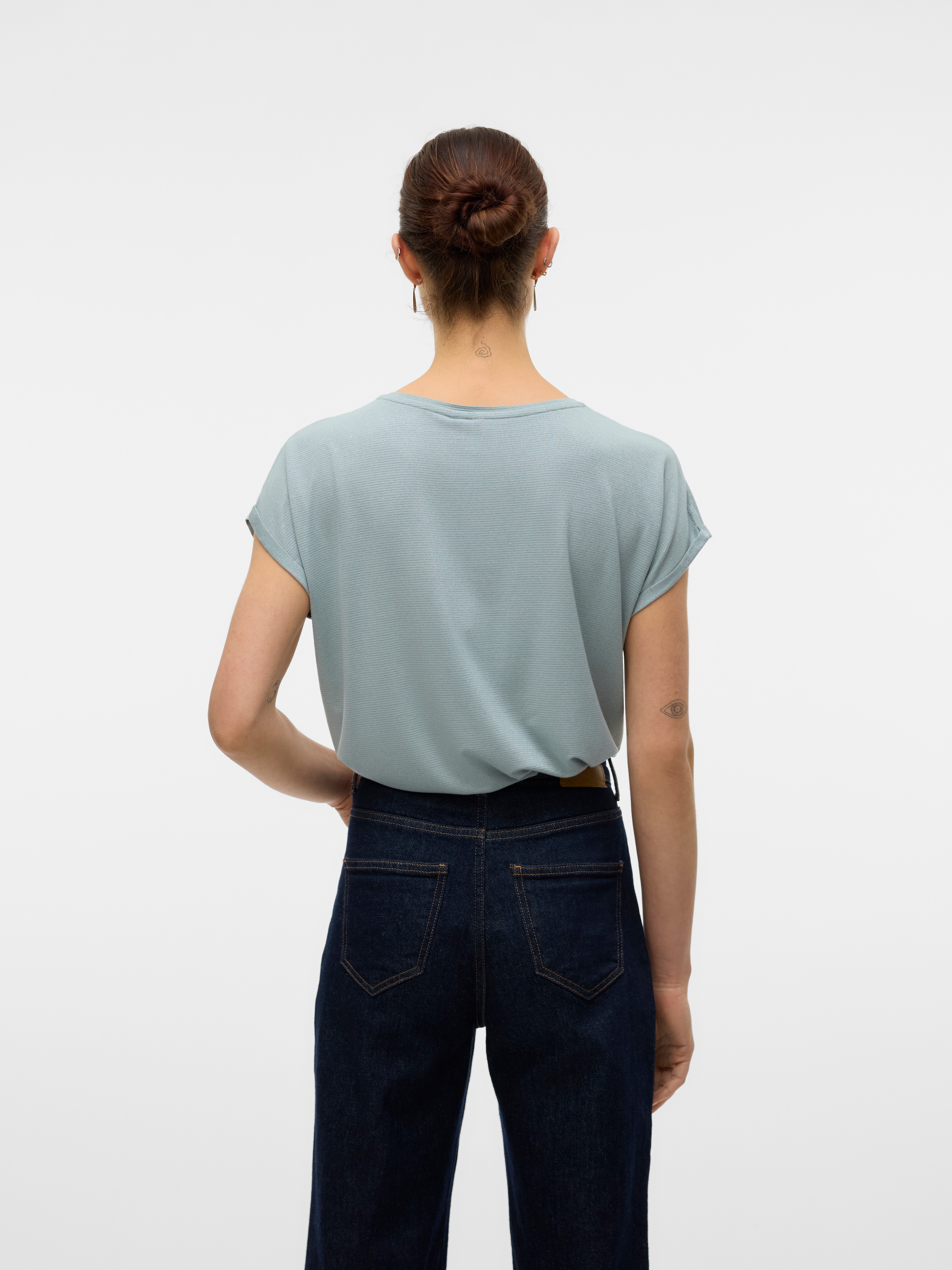 Vero Moda Rundhalsshirt »VMLAVA PLAIN SS TOP LUREX STRIPE«