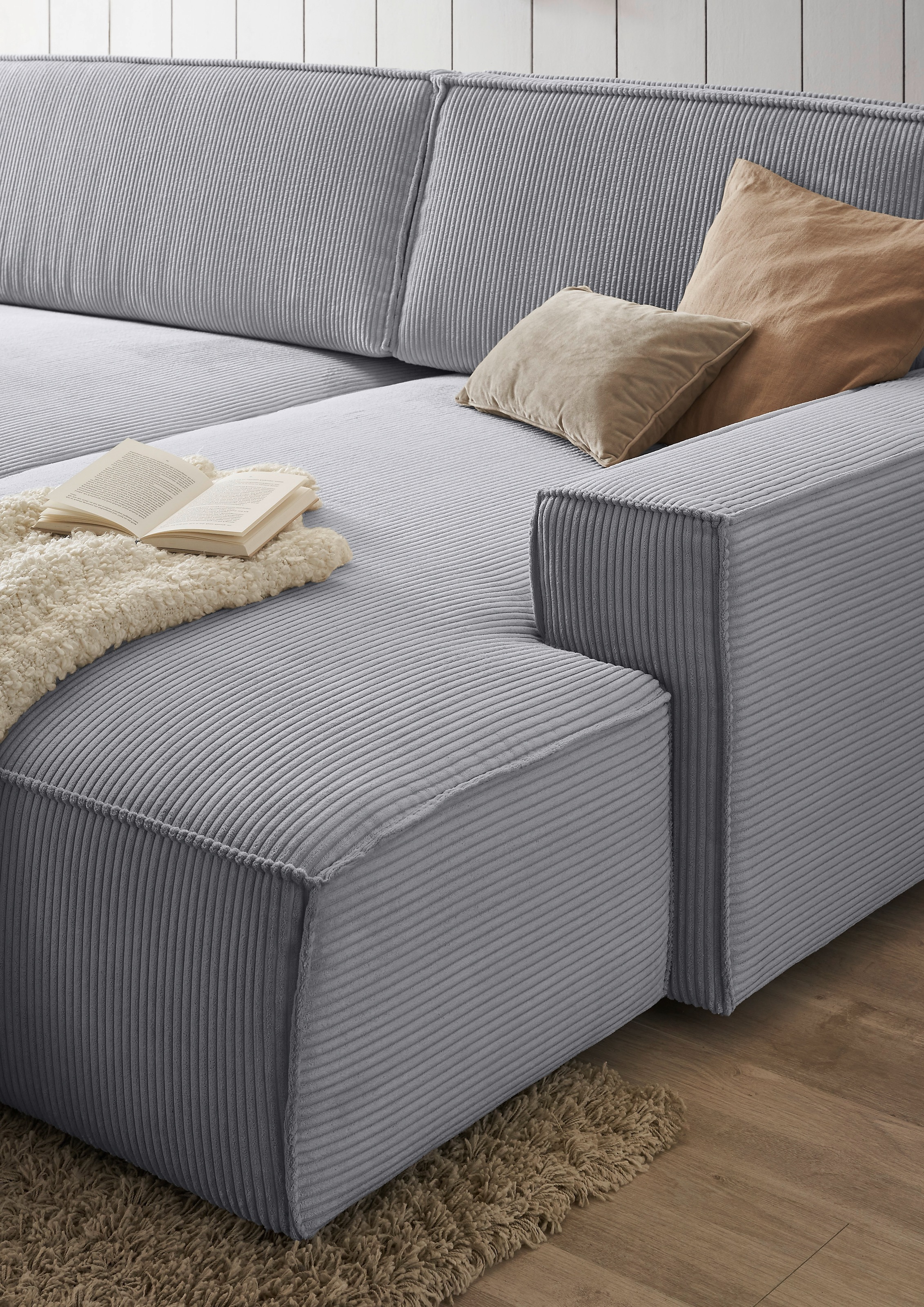 Home affaire Ecksofa »NEU: SHERWOOD XXL 284, Big-Sofa L-Form, tiefe Sitzfläche 95 cm, Cord«, Recamiere rechts/links, als Schlafsofa stellbar, Cord u. Leinenoptik