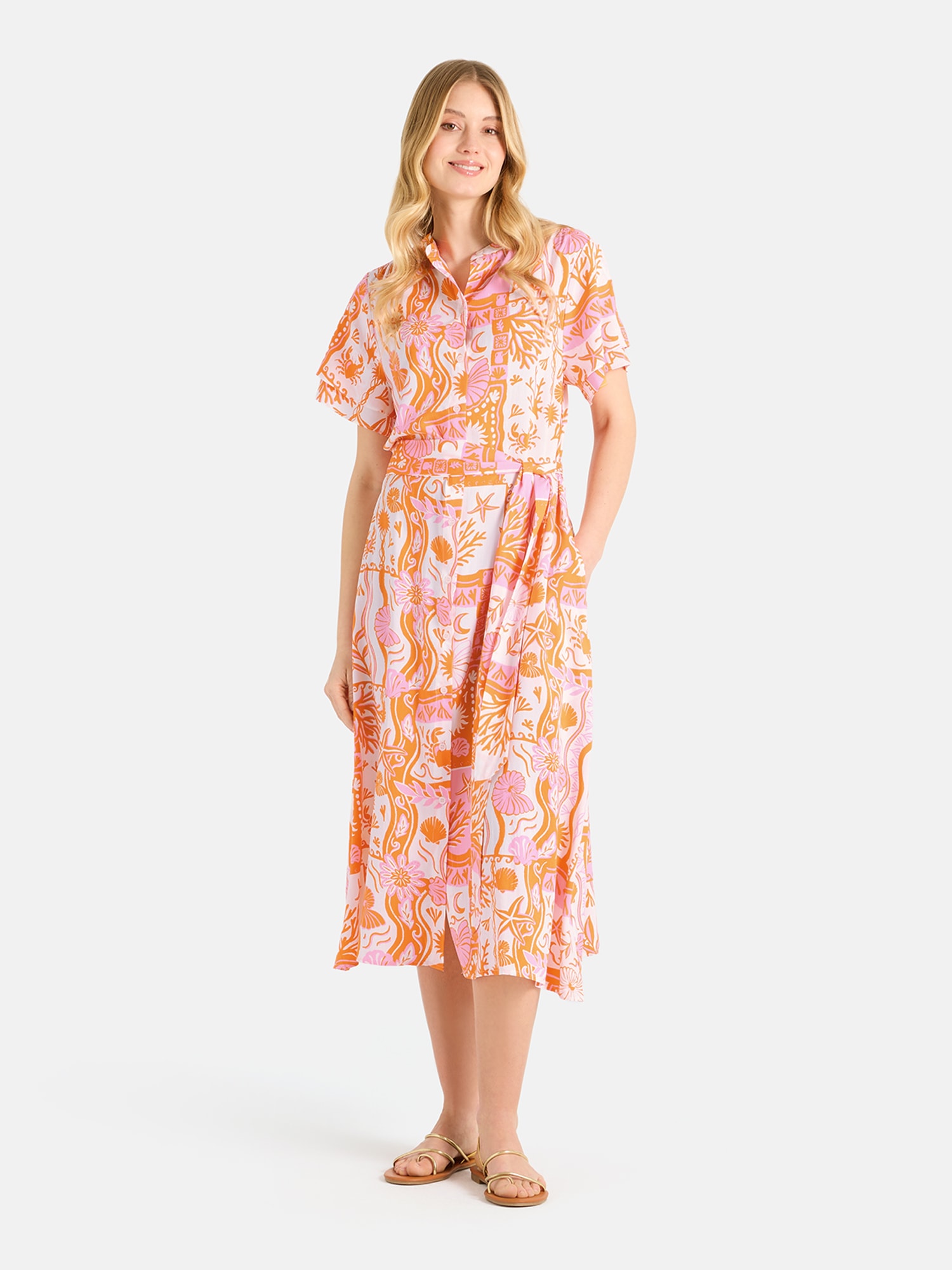 Lieblingsstück Midikleid "ElnaL" Eingrifftaschen mit Taillengürtel, kragenlos