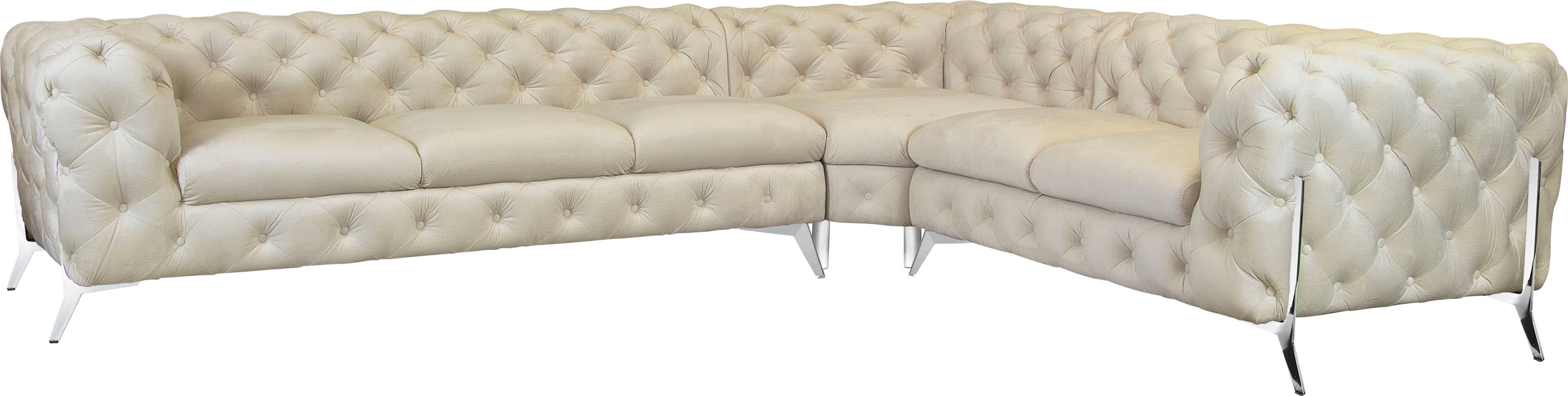 Leonique Chesterfield-Sofa "Amaury L-Form", großes Ecksofa, Chesterfield-Optik, Breite 323 cm, Fußfarbe wählbar