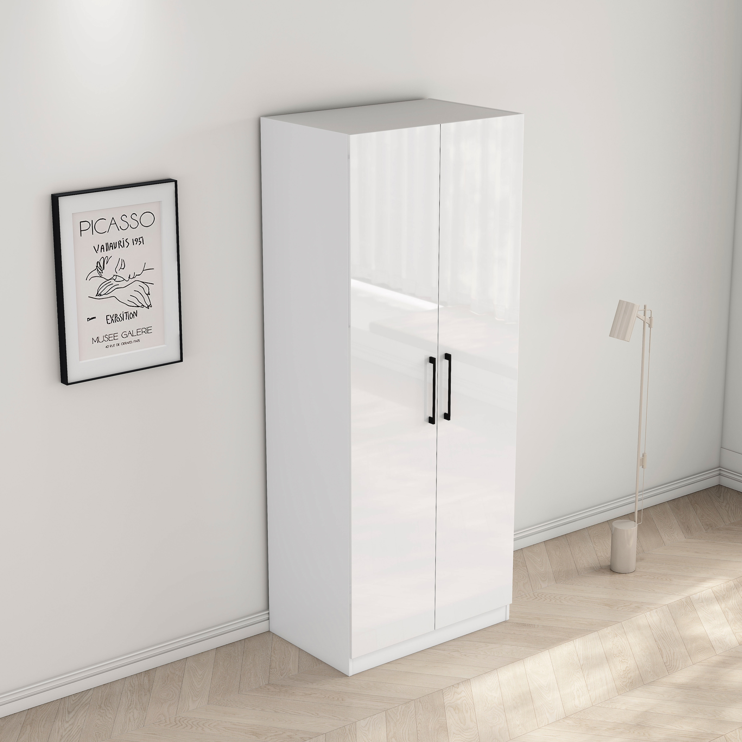OTTO home Kleiderschrank »Sylt Schlafzimmerschrank Garderobe Schrank hochglanz« hochwertige Metall Griffe in schwarz,  Drehtürenschrank mit perfekter Innenausstattung, Breite 80cm