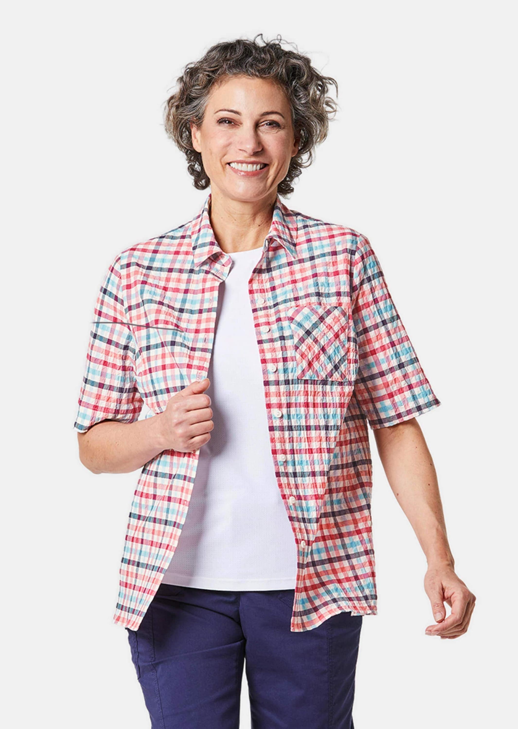 GOLDNER Kurzarmbluse »Seersucker-Bluse Wander-Bluse in Seersucker Qualität«