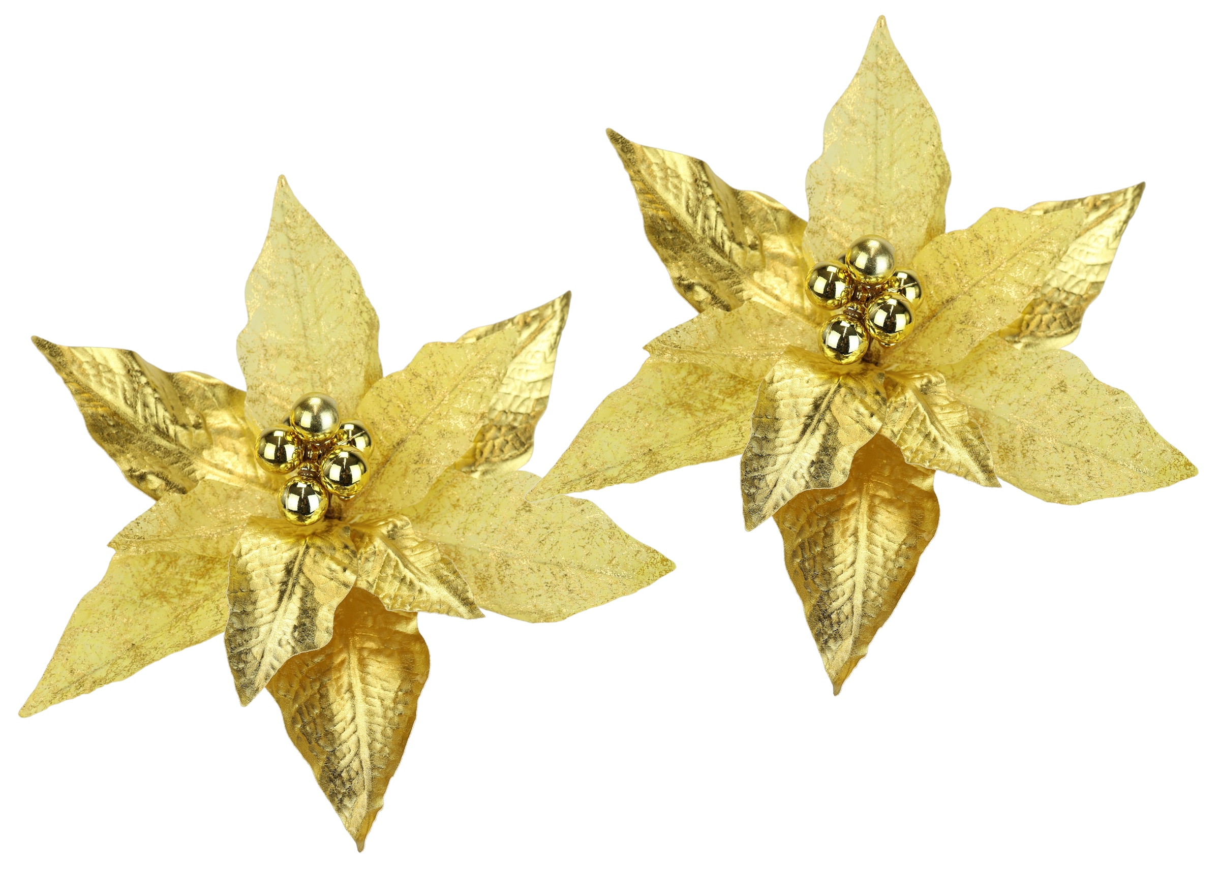 Dekohänger I.GE.A., B:28cm H:14cm, gold, Polyester, Dekohänger, "Poinsettia auf Clip", 2er Set 28cm Weihnachts-Christstern künstlich Weihnachtsblume