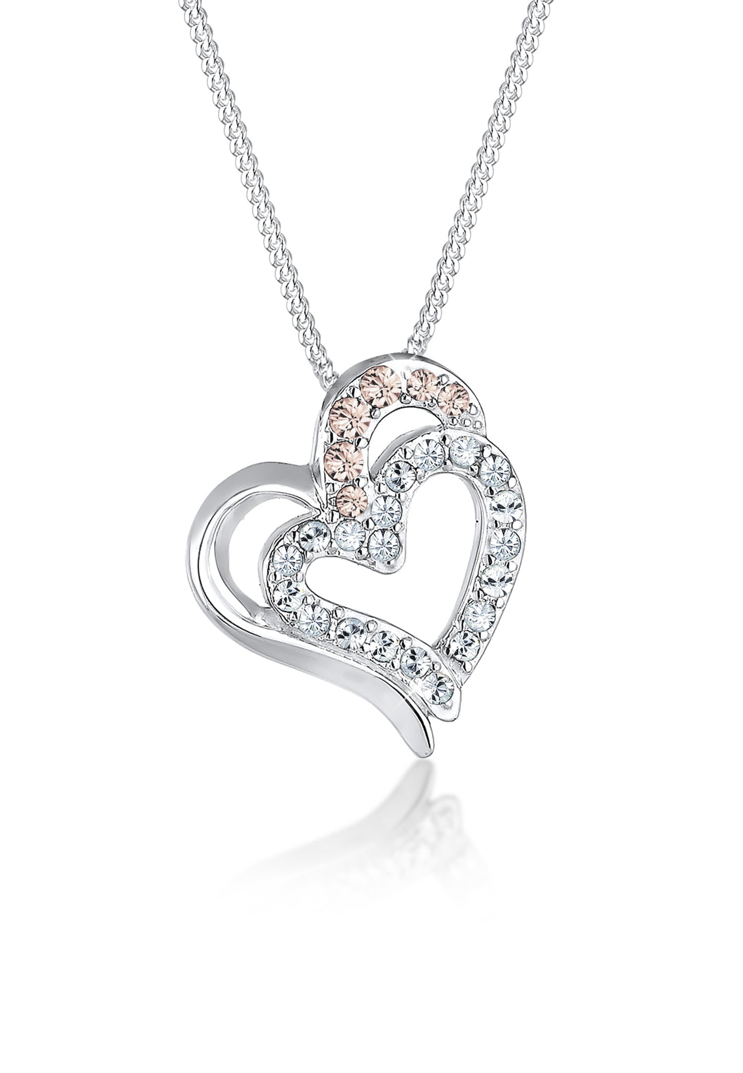 "Silberkette ELLI ""Halskette Herz Weiß 925 Sterling Silber, mit Kristallen von Swarovski"" Gr. 45, silber, Halsketten, Damen, Silber 925