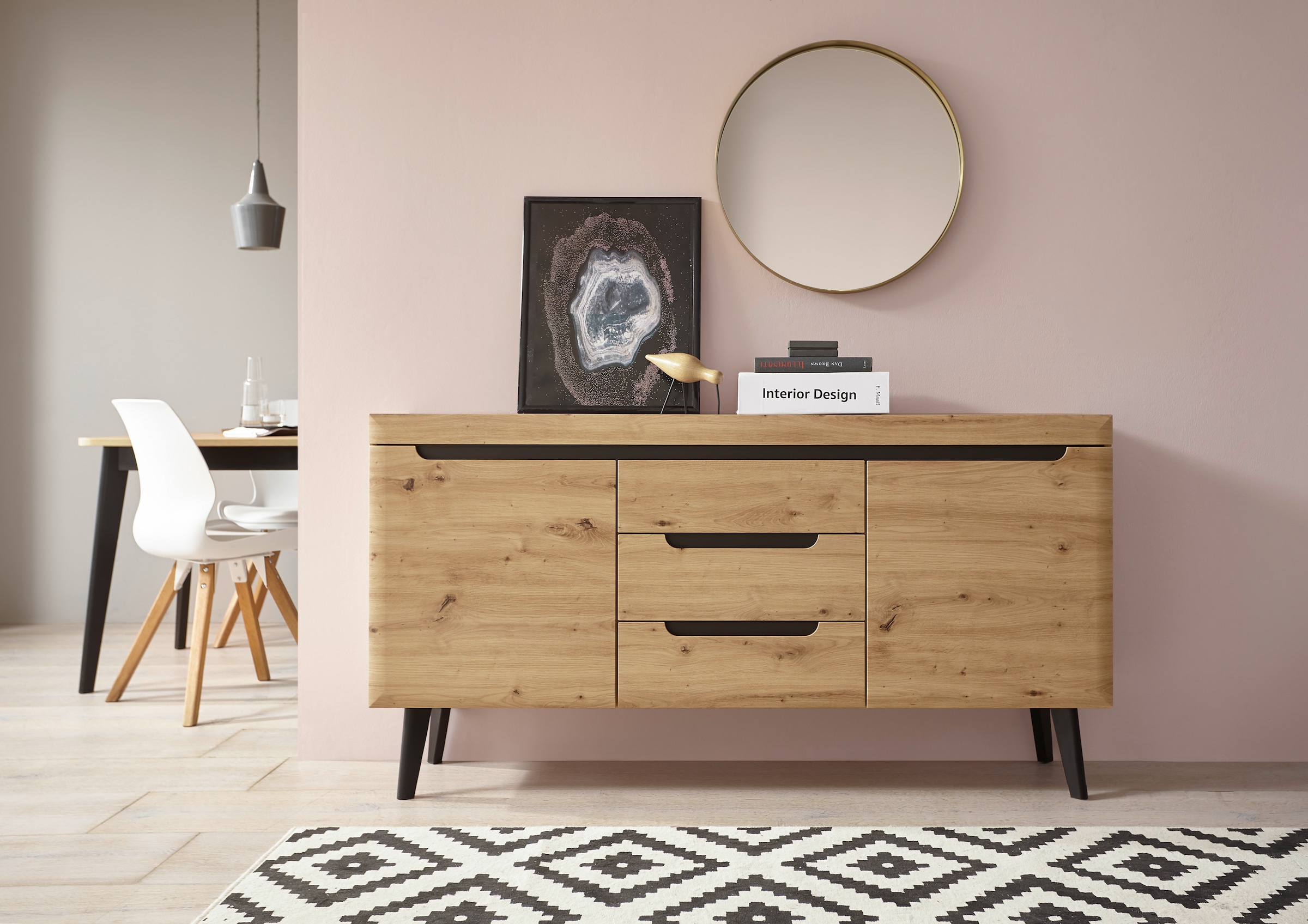 INOSIGN Sideboard »Torge, Anrichte, Kommode, Schubladenschrank«, (1 St.), abgeschrägte Füße, drei Farben, Scandi Design, 160 cm breit