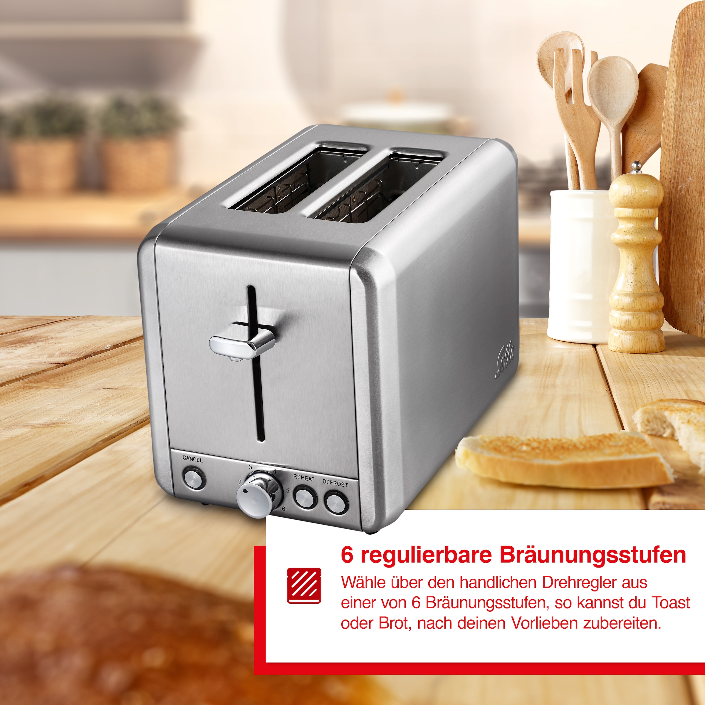 SOLIS OF SWITZERLAND Toaster »Steel Toaster (Typ 8002)«, 2 kurze Schlitze, 925 W, mit 2 Schlitzen, Edelstahl