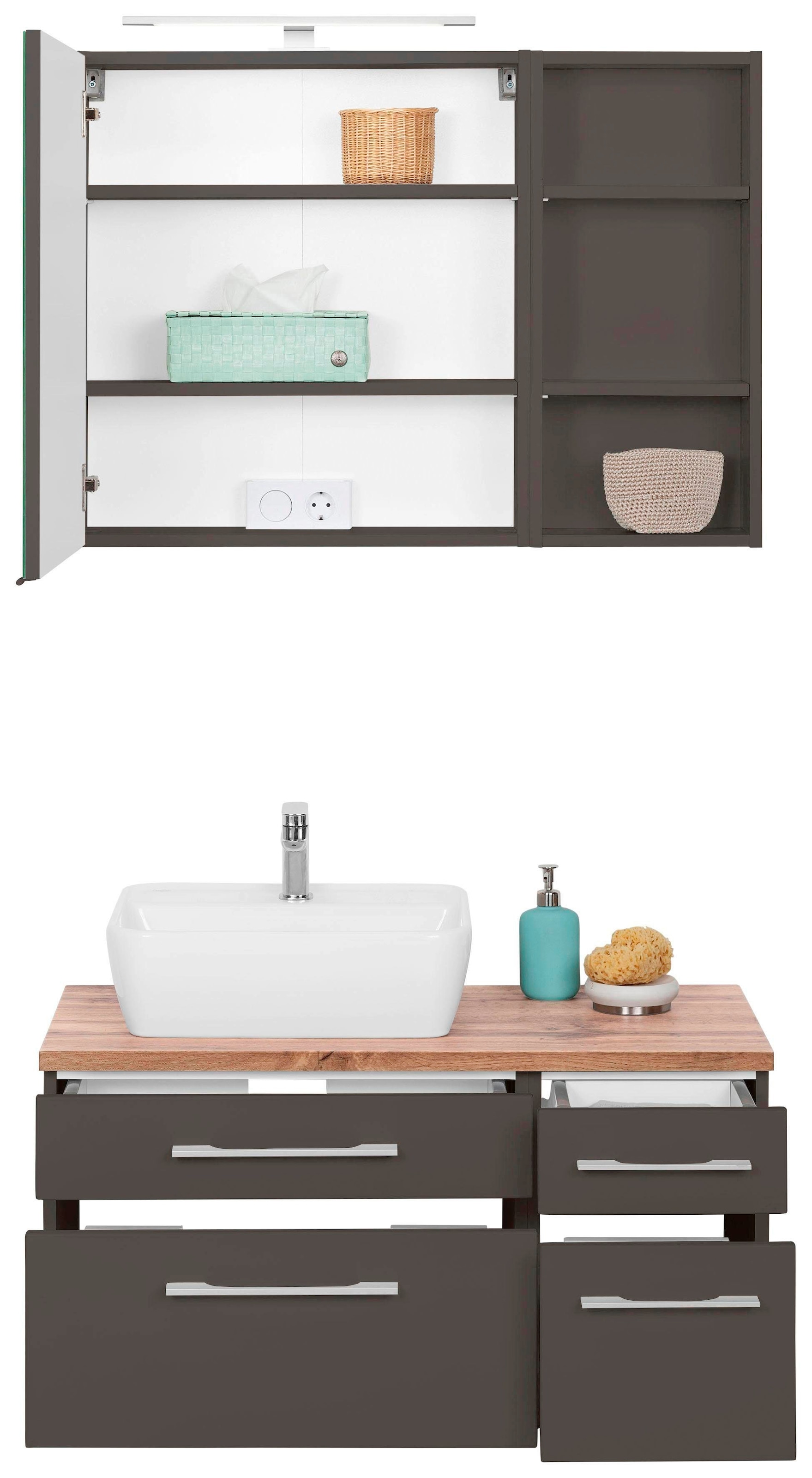 welltime Badmöbel-Set "Davos" 3 Stk. tlg. Breite 50 cm, mit eckigem Waschbe günstig online kaufen