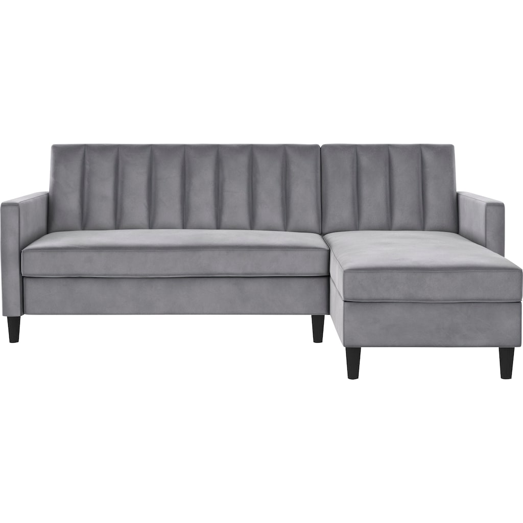 Dorel Home Ecksofa mit Schlafffunktion, Recamiere mit Stauraum beidseitig montierbar, Rückenlehne 2-teilig und 3-fach verstellbar