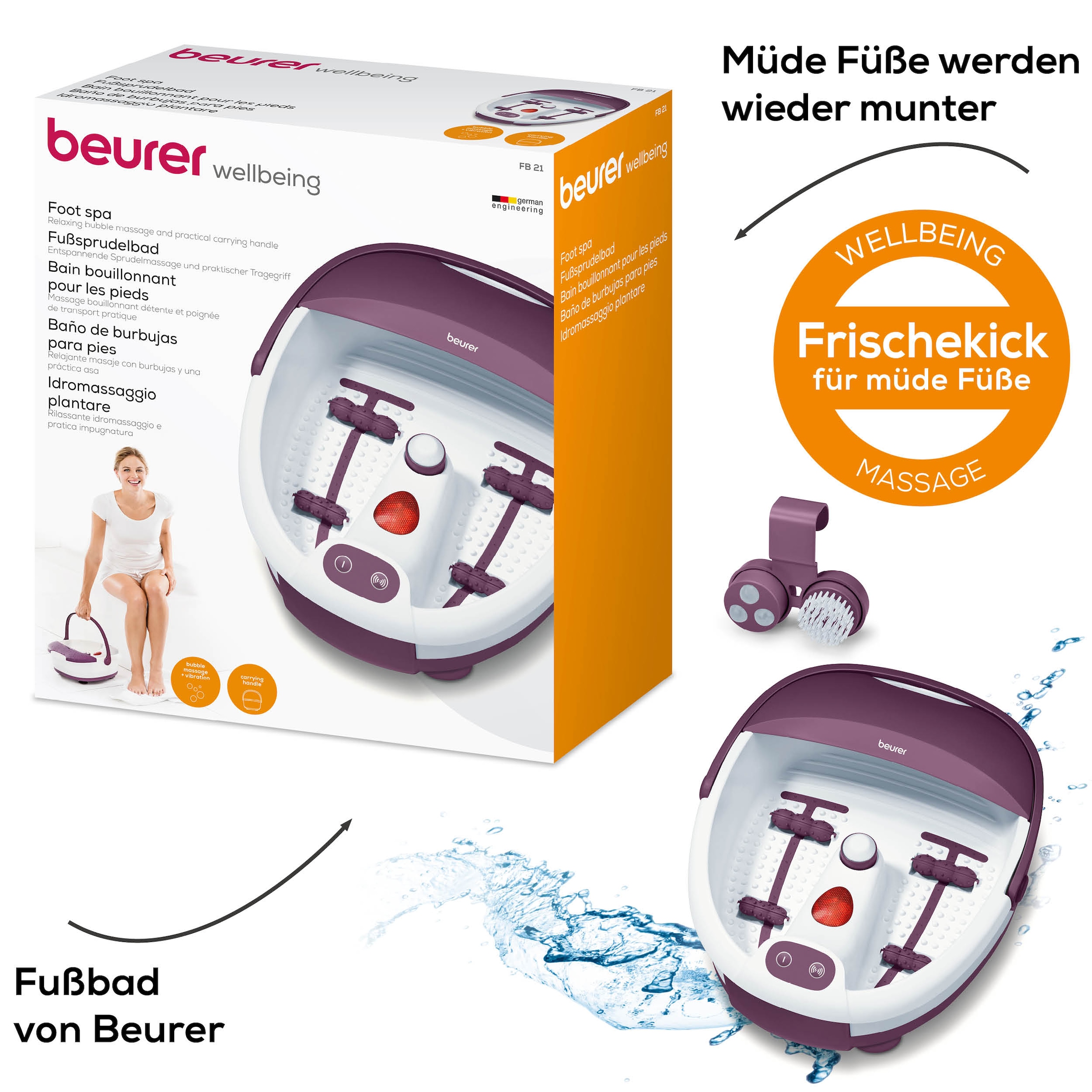 BEURER Fußbad »FB 21 mit Vibrations- und Sprudelmassagen für Fußwellness zuhause«, Mit praktischem Tragegriff und zuschaltbarer Wärmefunktion