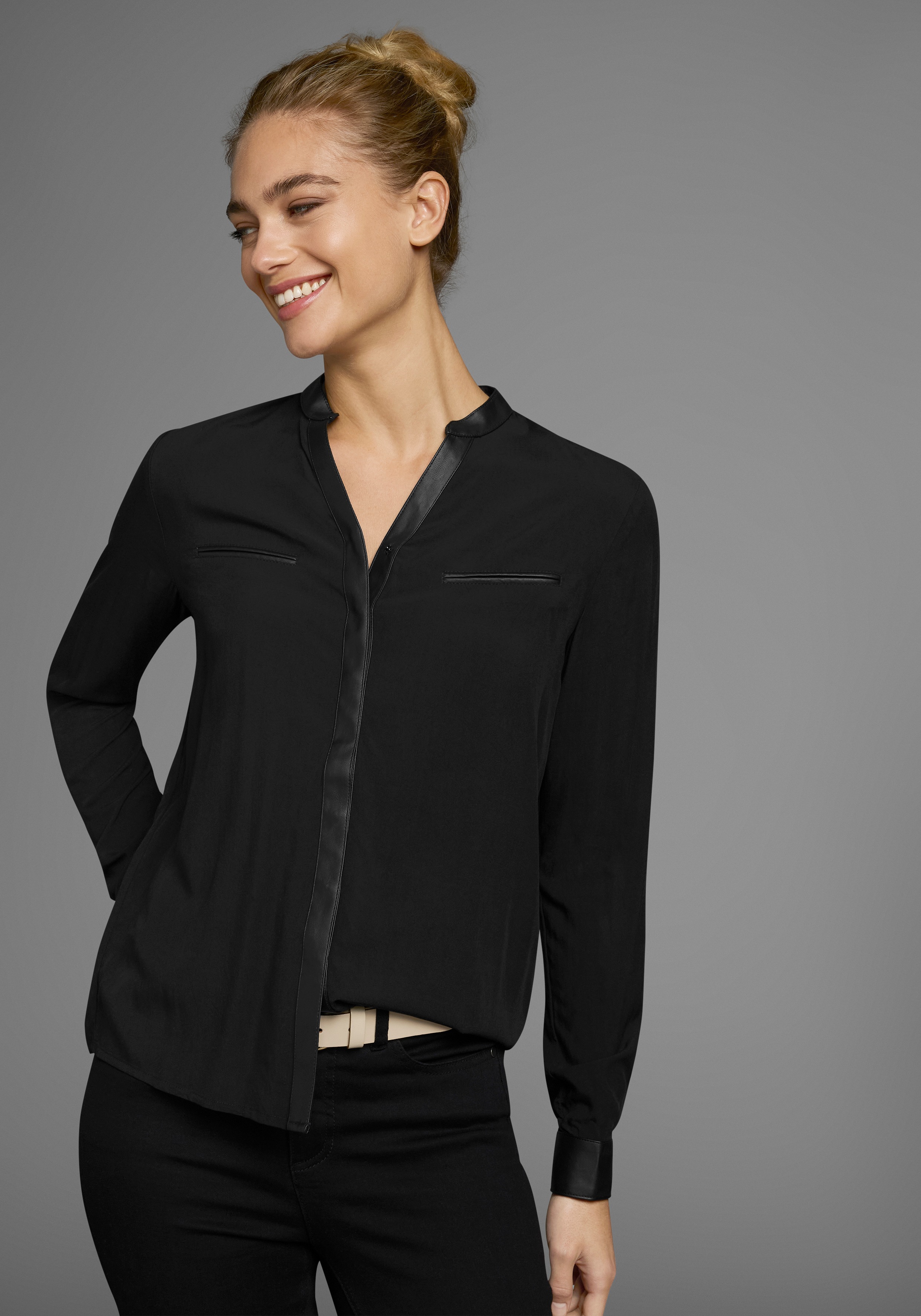 Thumbnail - AJC Hemdbluse, mit Details aus Lederimitat