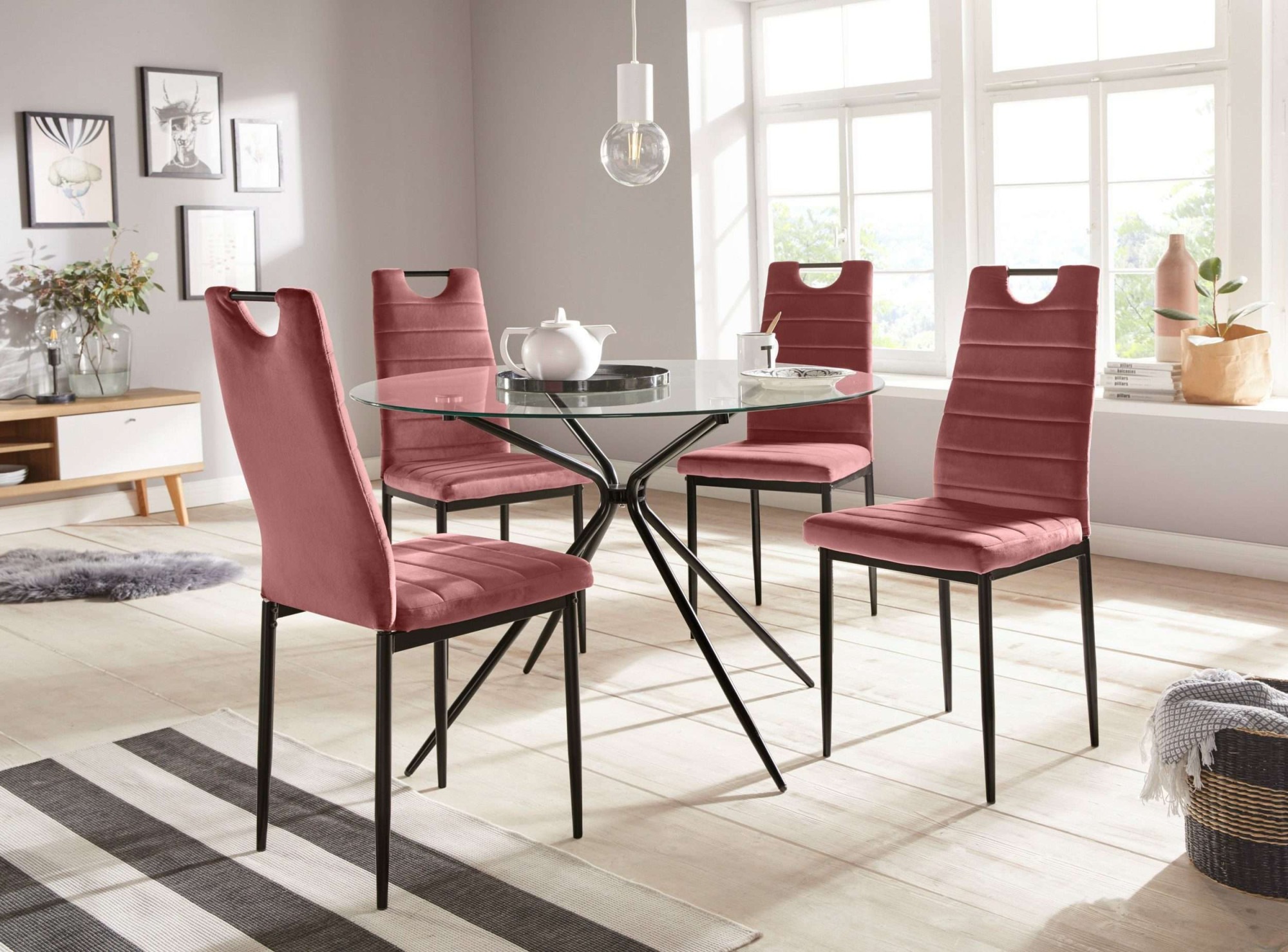 OTTO home Essgruppe "Silvi-Mandy" Set 110 cm, Set: Glastisch 110x110 cm mit 4 Stühlen