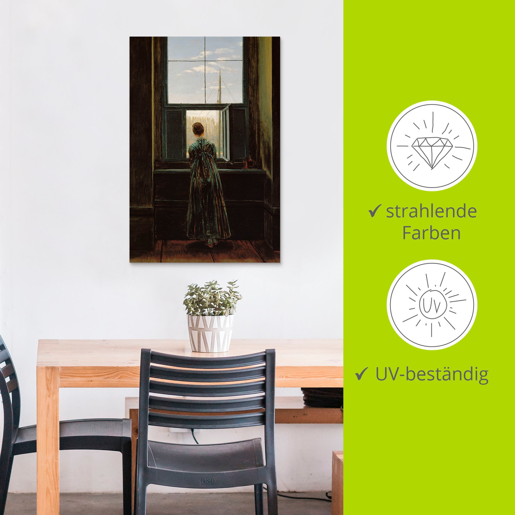 Artland Wandbild »Frau am Fenster. 1822(?)«, Frau, (1 St.), als Alubild, Outdoorbild, Leinwandbild, Poster in verschied. Größen