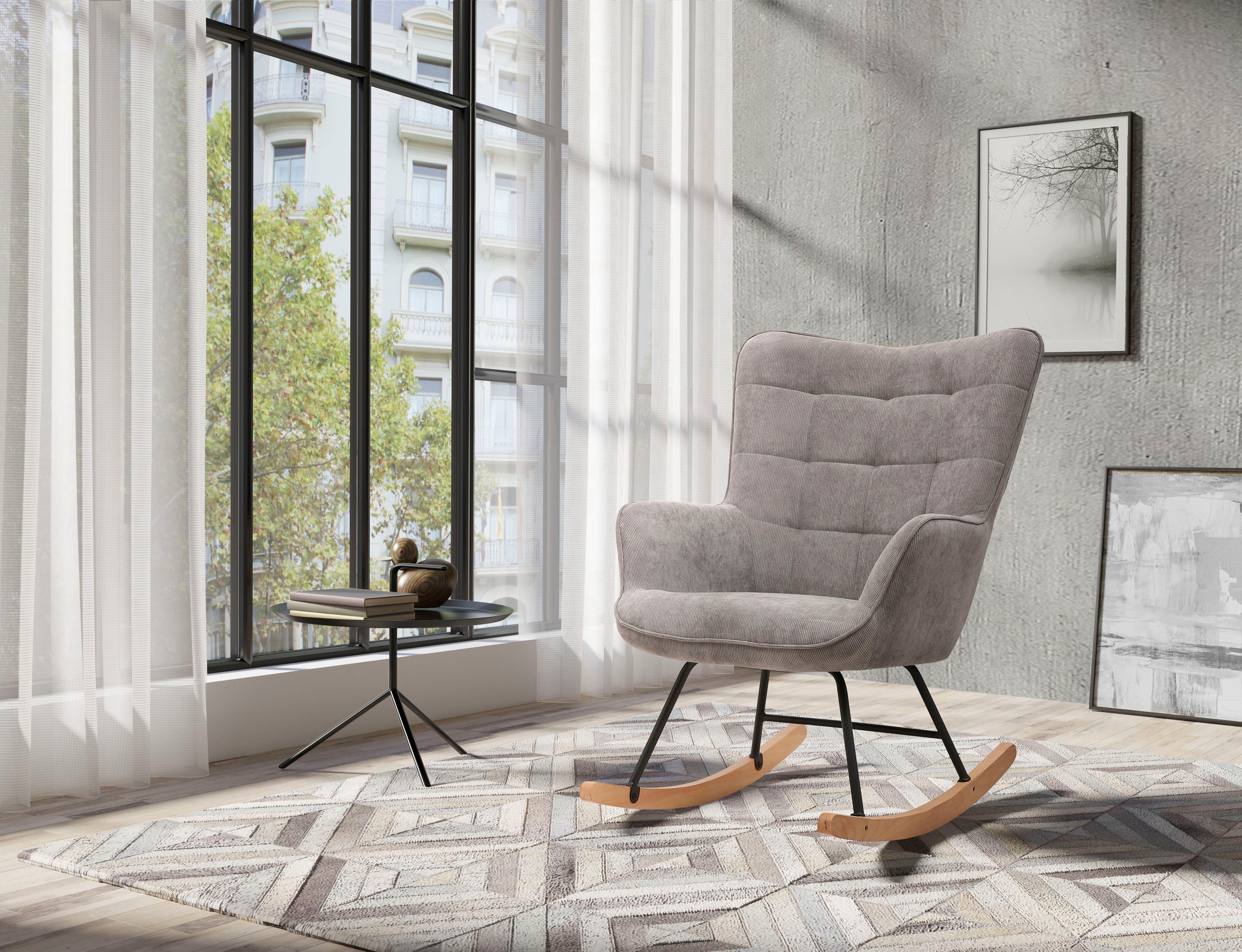 byLIVING Schaukelstuhl "Richie" () 1 Stk. moderne Metallbeine mit Holzkufe, günstig online kaufen