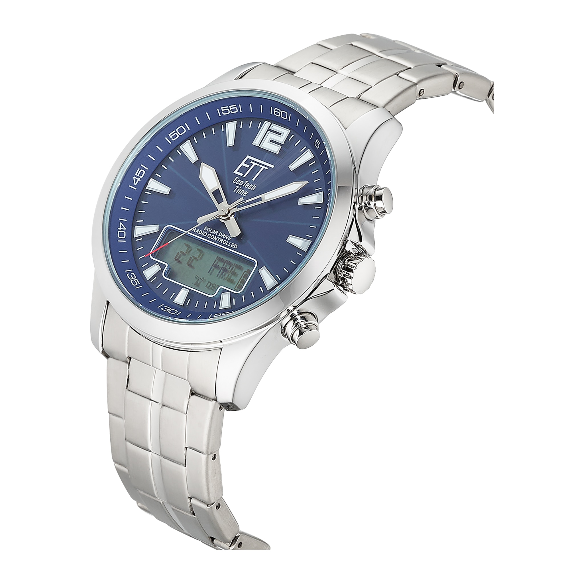 ETT Funkchronograph »Professional World Timer« Armbanduhr, Solar, Herrenuhr, Edelstahlarmband, analog, digital, Tag