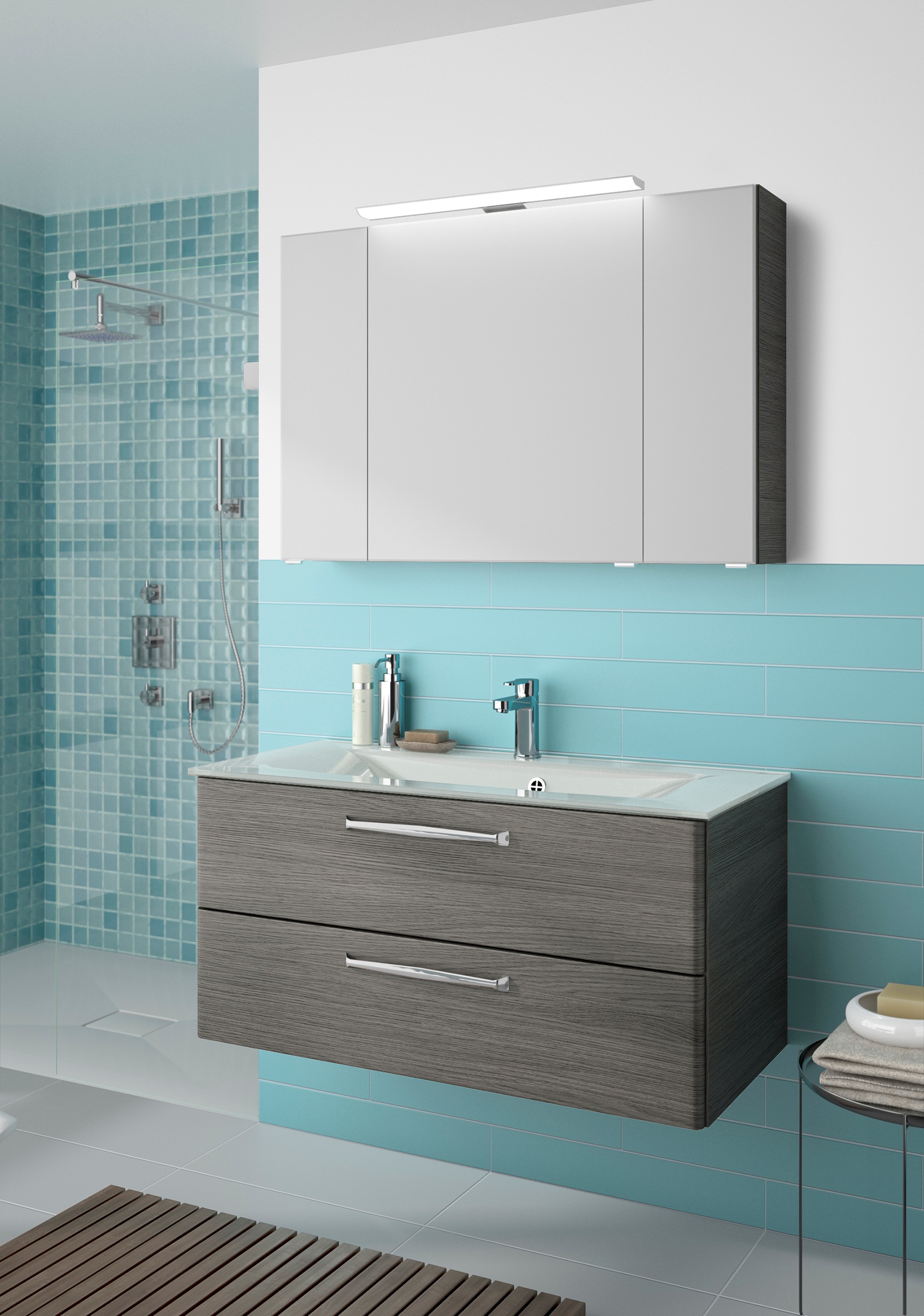 Saphir Badmöbel-Set "Trentino 2-teilig Glas-Waschtisch, Spiegelschrank mit günstig online kaufen