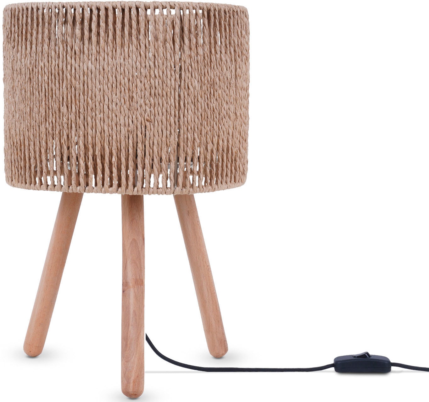 Paco Home Tischleuchte »PITA«, Nacht Schreib Lampenschirm Boho Holz Stativ  E27 | BAUR | Tischlampen